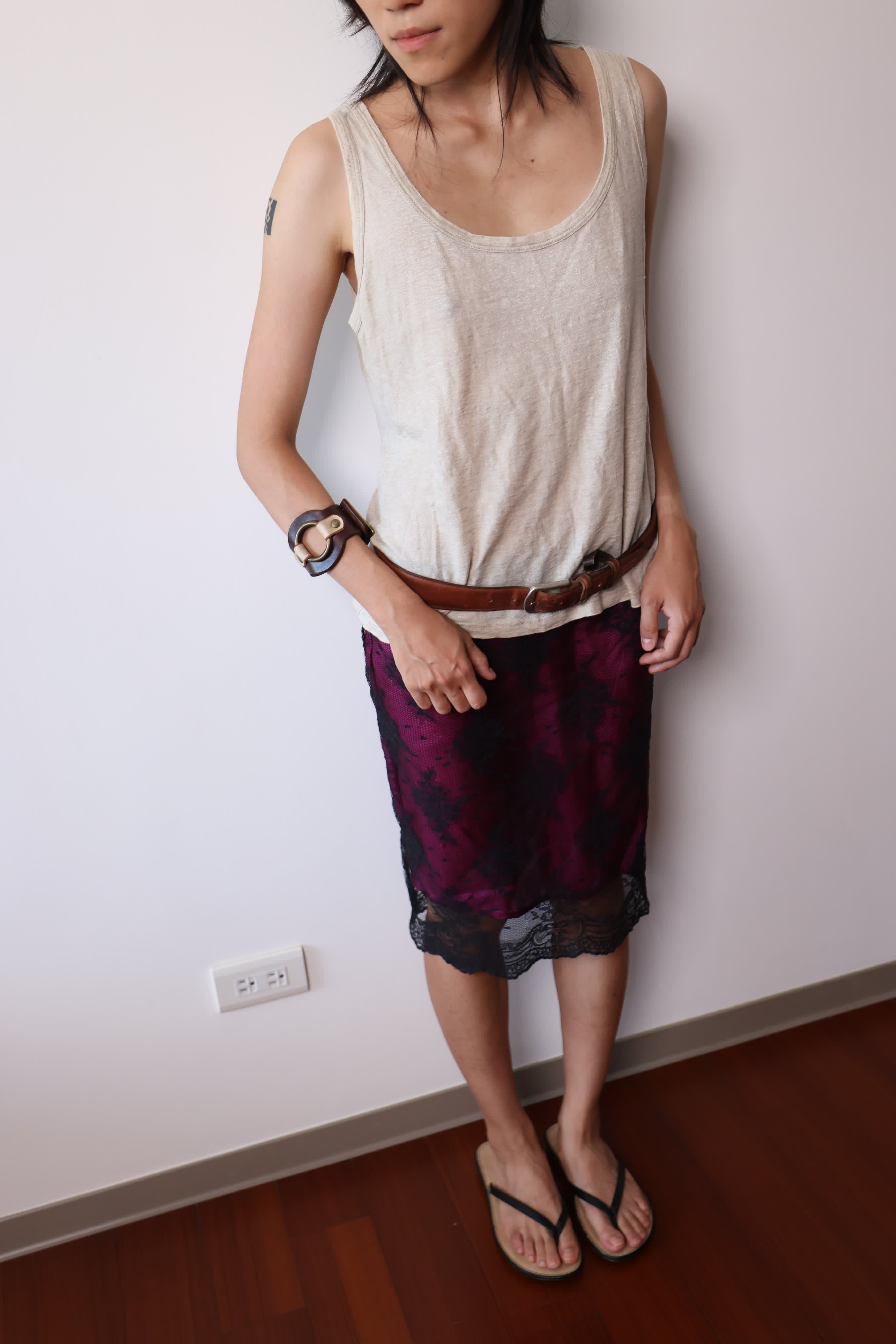 DKNY Purple Sheer Silk Lace Trim Skirt