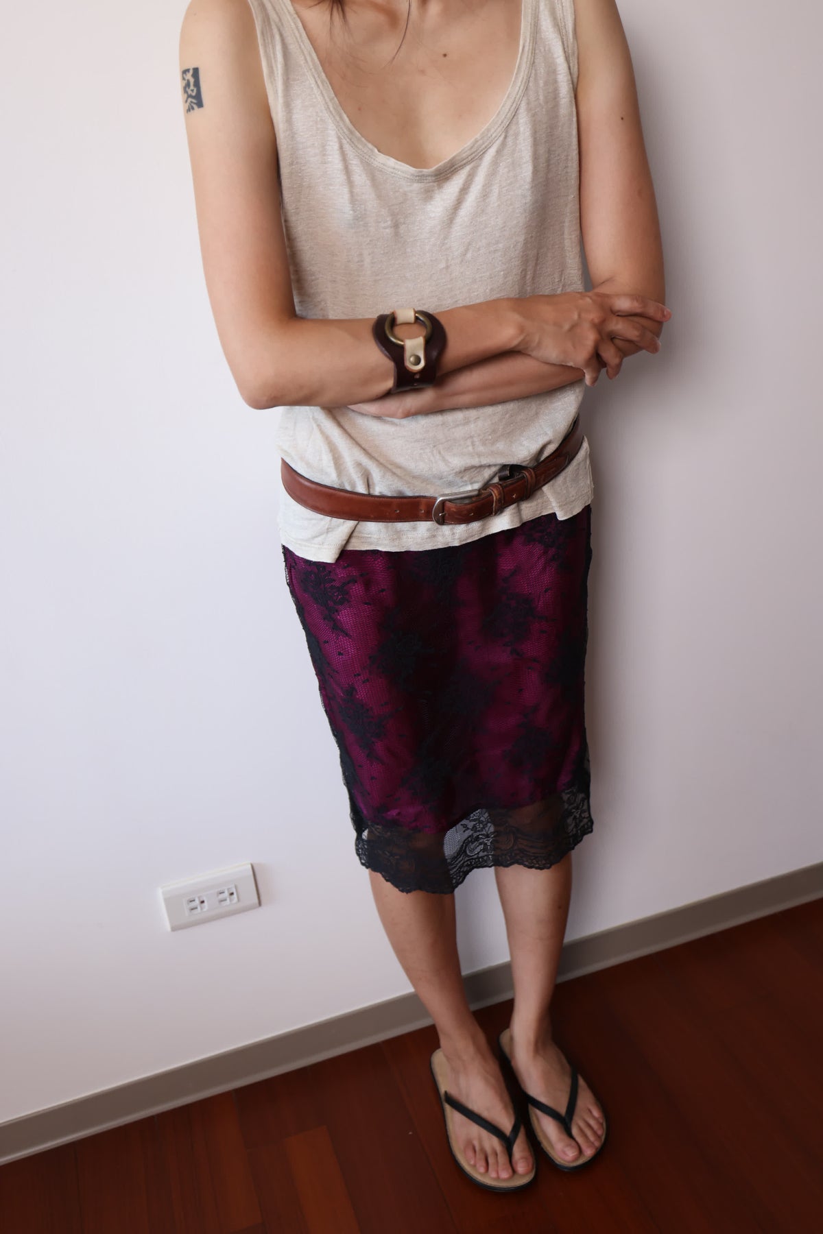 DKNY Purple Sheer Silk Lace Trim Skirt