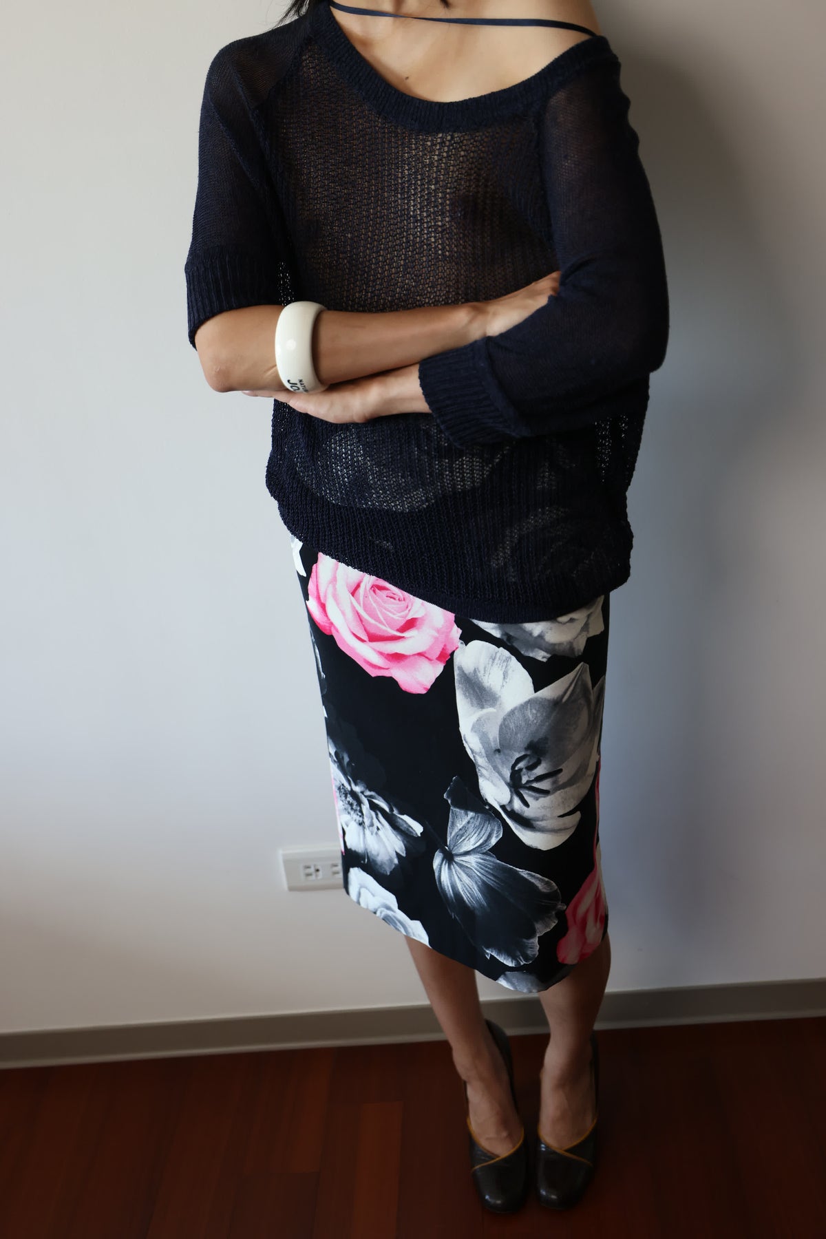 Agnes b. Rose Floral Print Pencil Skirt