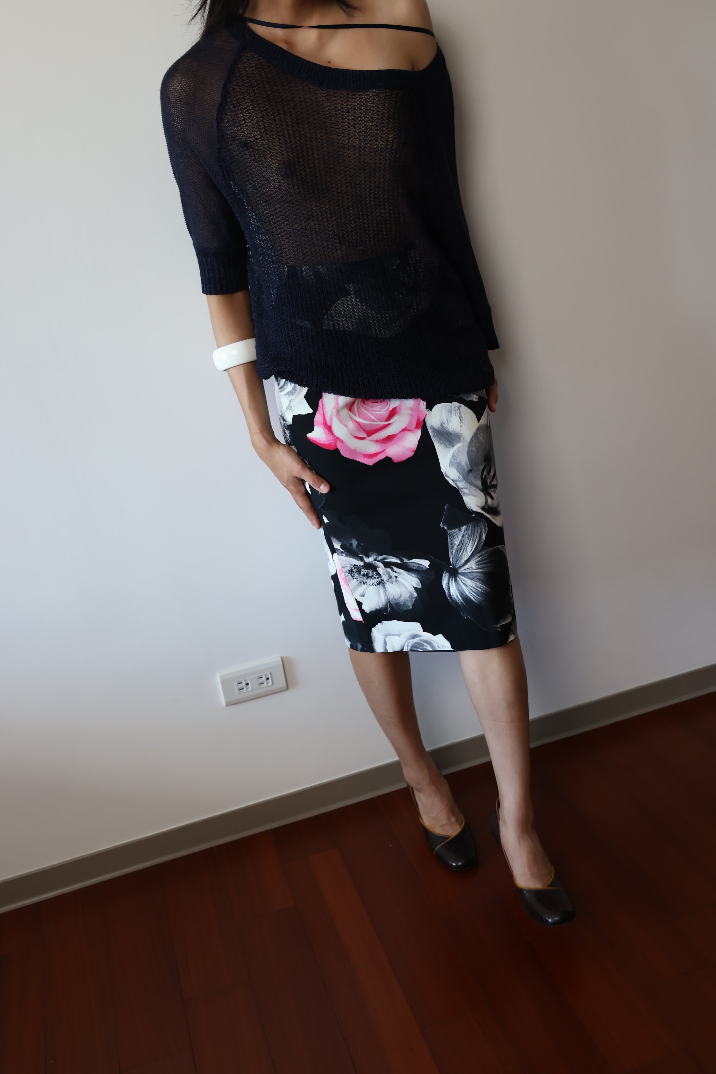 Agnes b. Rose Floral Print Pencil Skirt