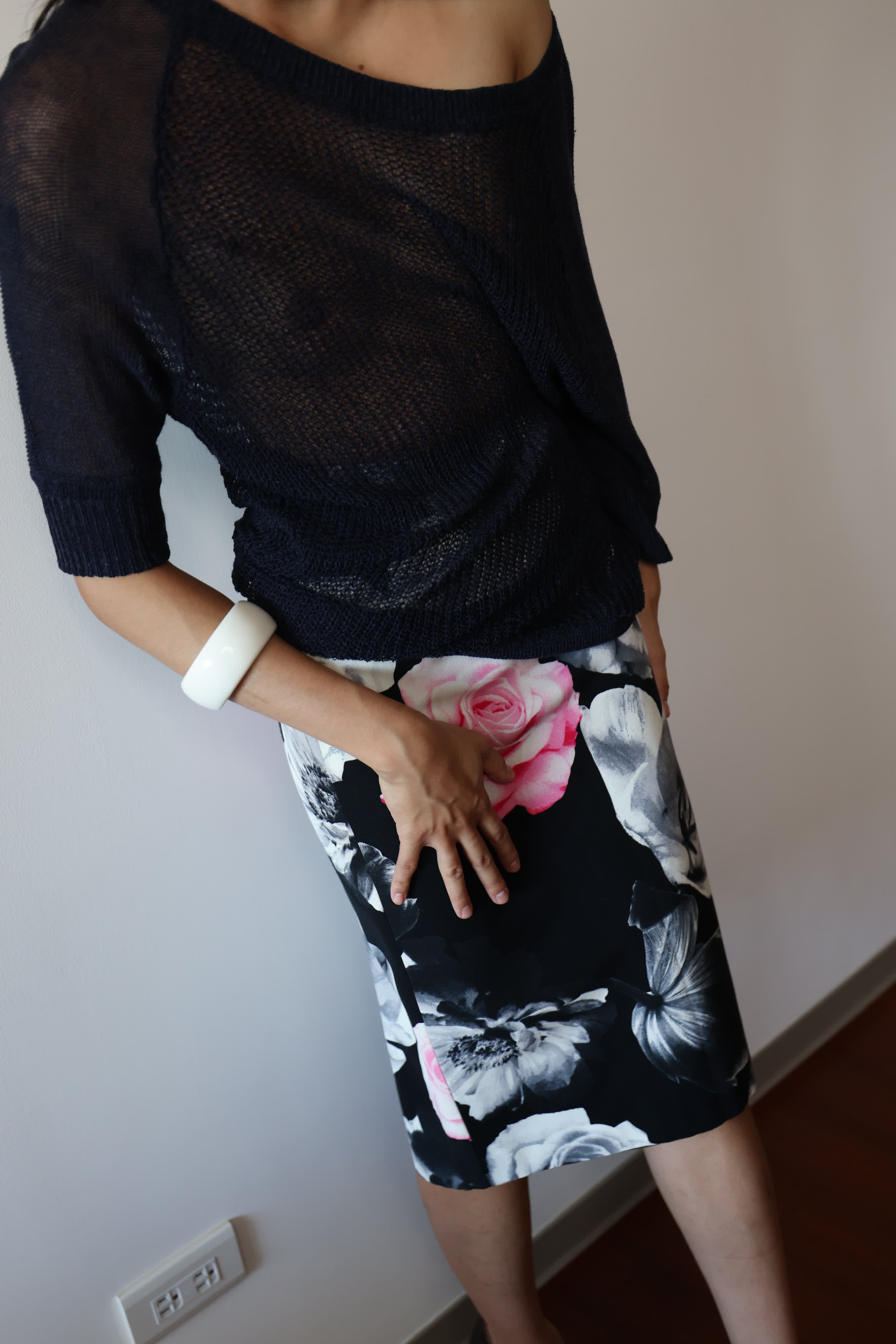 Agnes b. Rose Floral Print Pencil Skirt