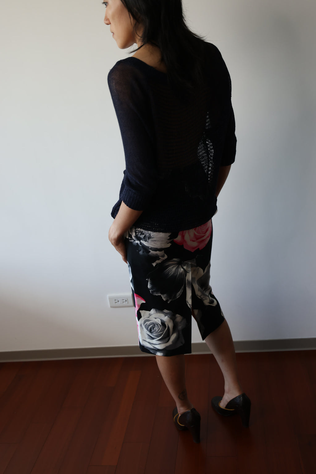 Agnes b. Rose Floral Print Pencil Skirt