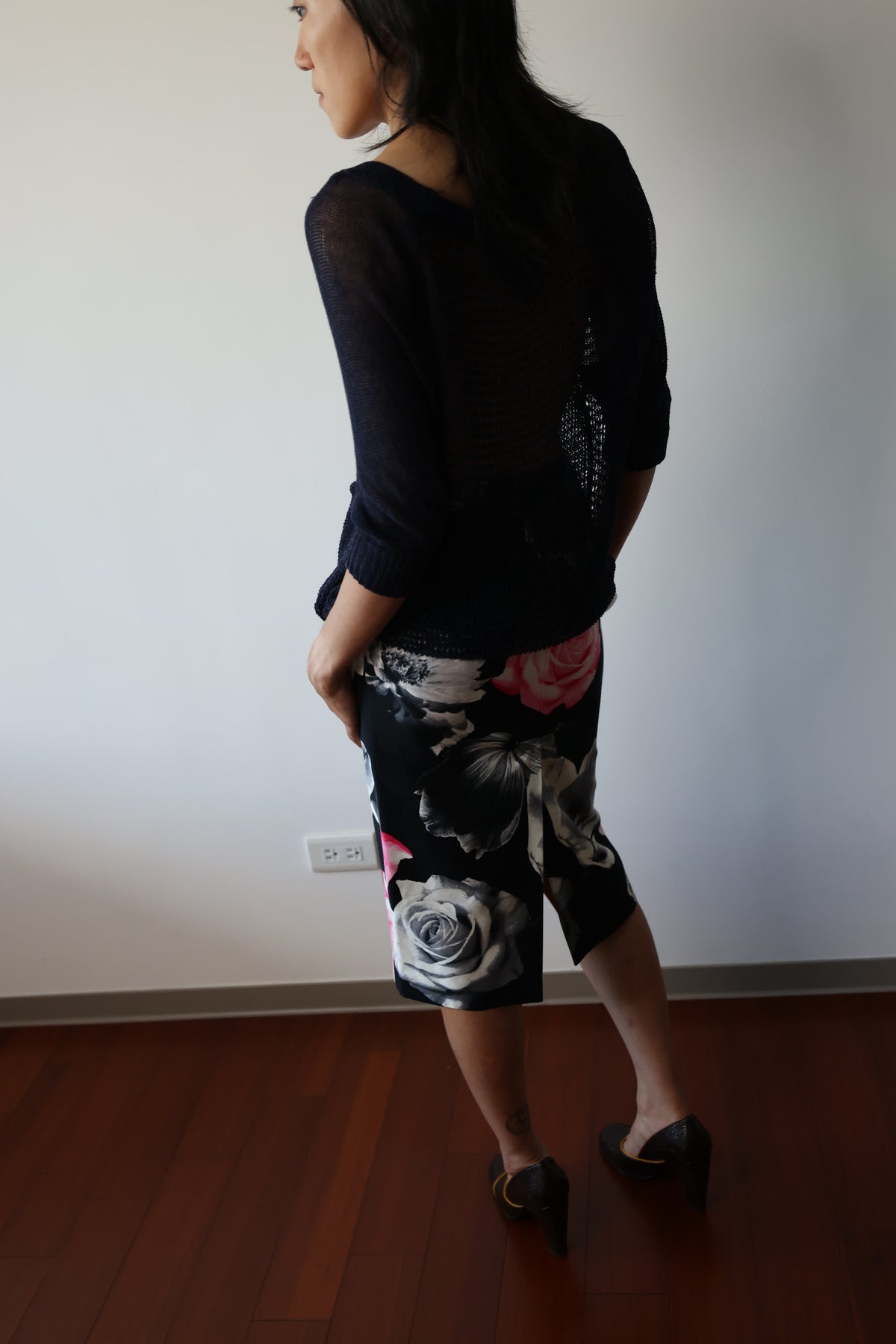 Agnes b. Rose Floral Print Pencil Skirt