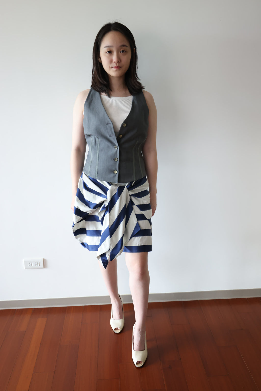 Emporio Armani Blue Striped Tie-Front Skirt