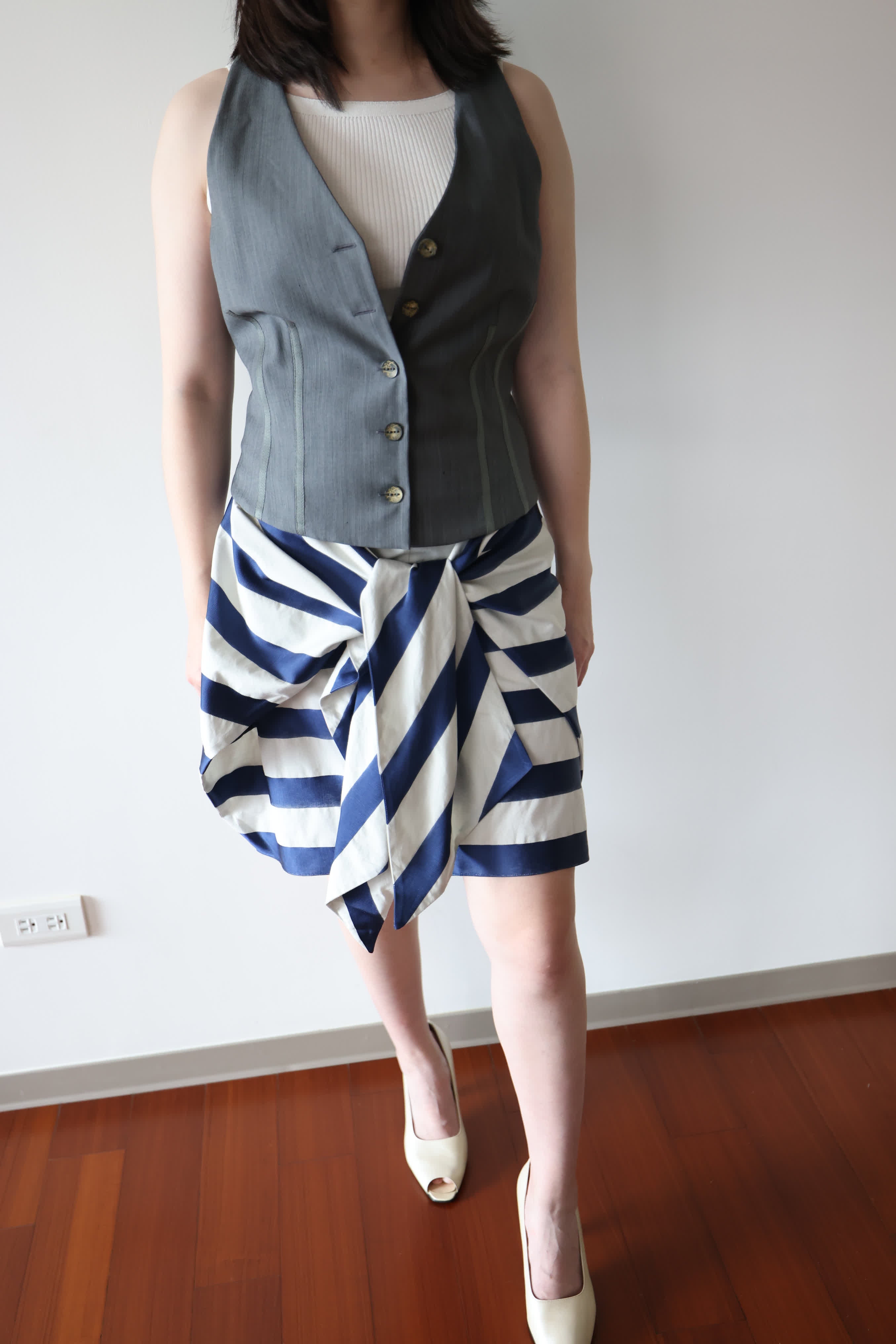 Emporio Armani Blue Striped Tie-Front Skirt