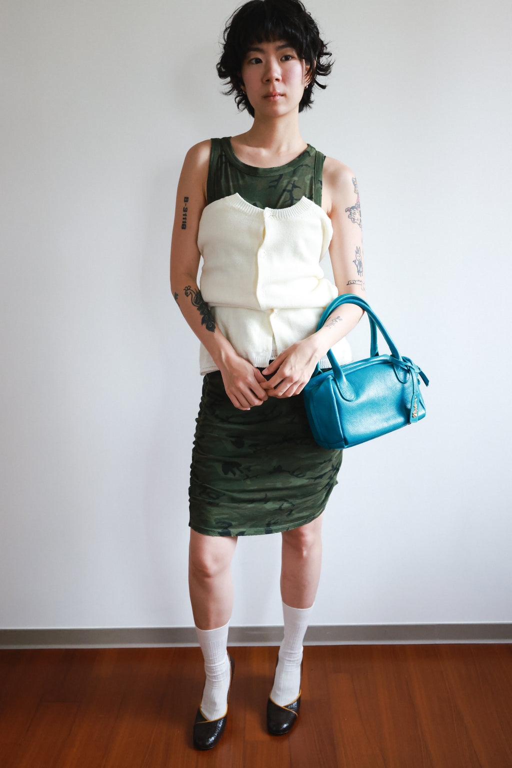 n: PHILANTHROPY Camouflage Ruched Sleeveless Dress
