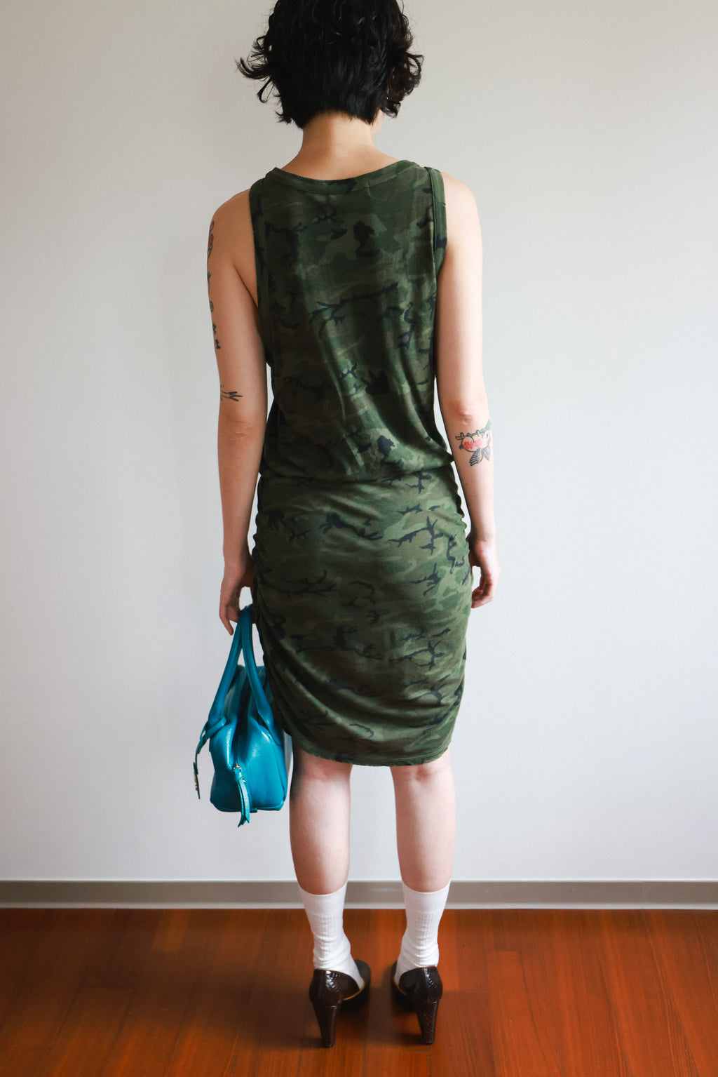 n: PHILANTHROPY Camouflage Ruched Sleeveless Dress