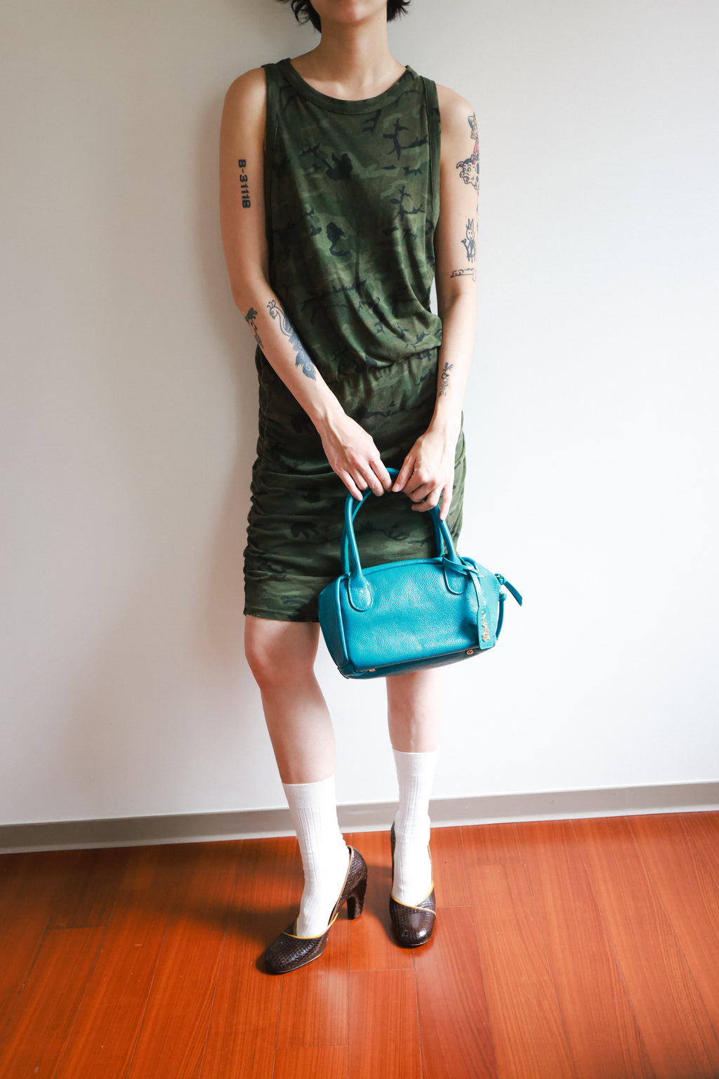 n: PHILANTHROPY Camouflage Ruched Sleeveless Dress