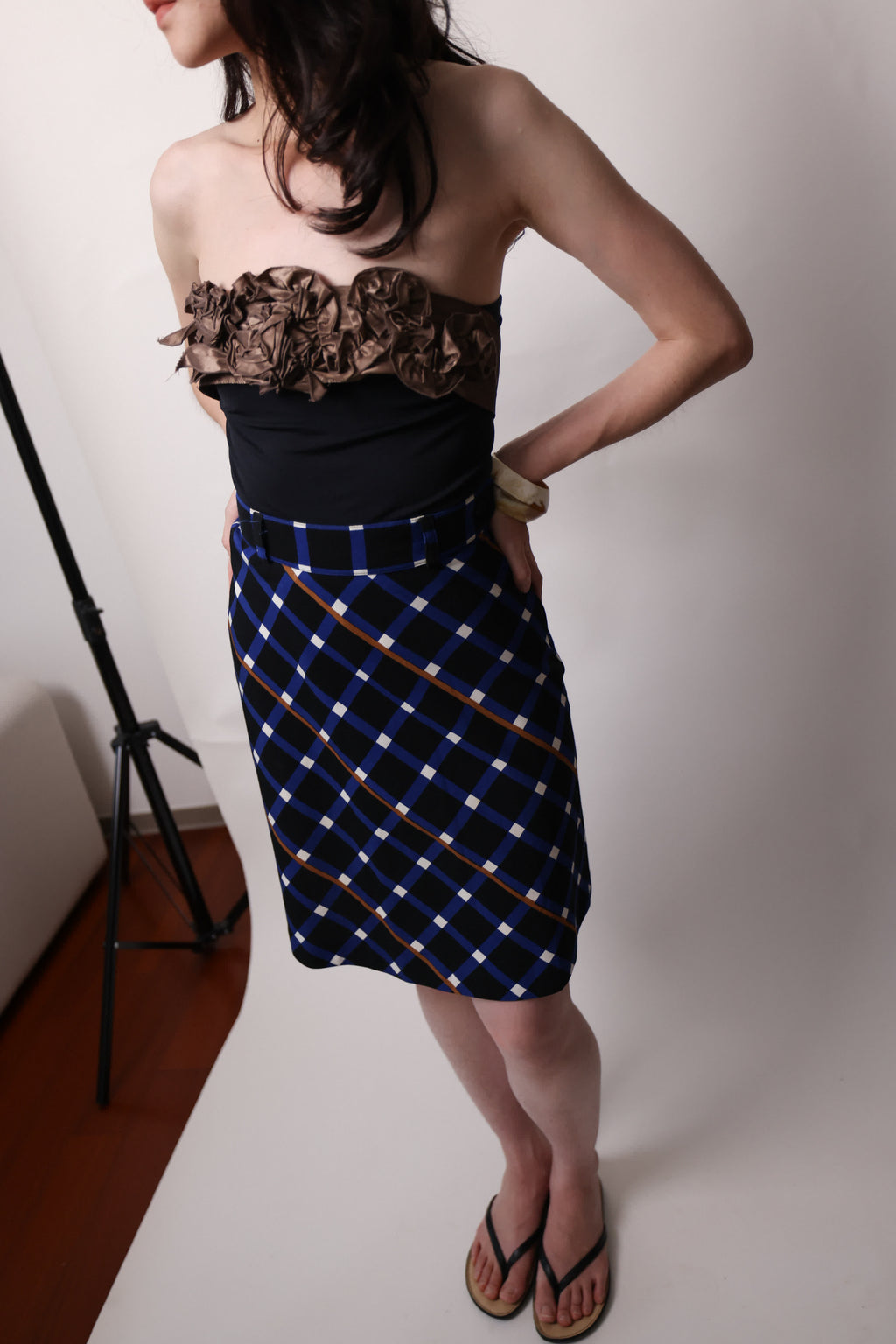Blue Checked Midi Skirt