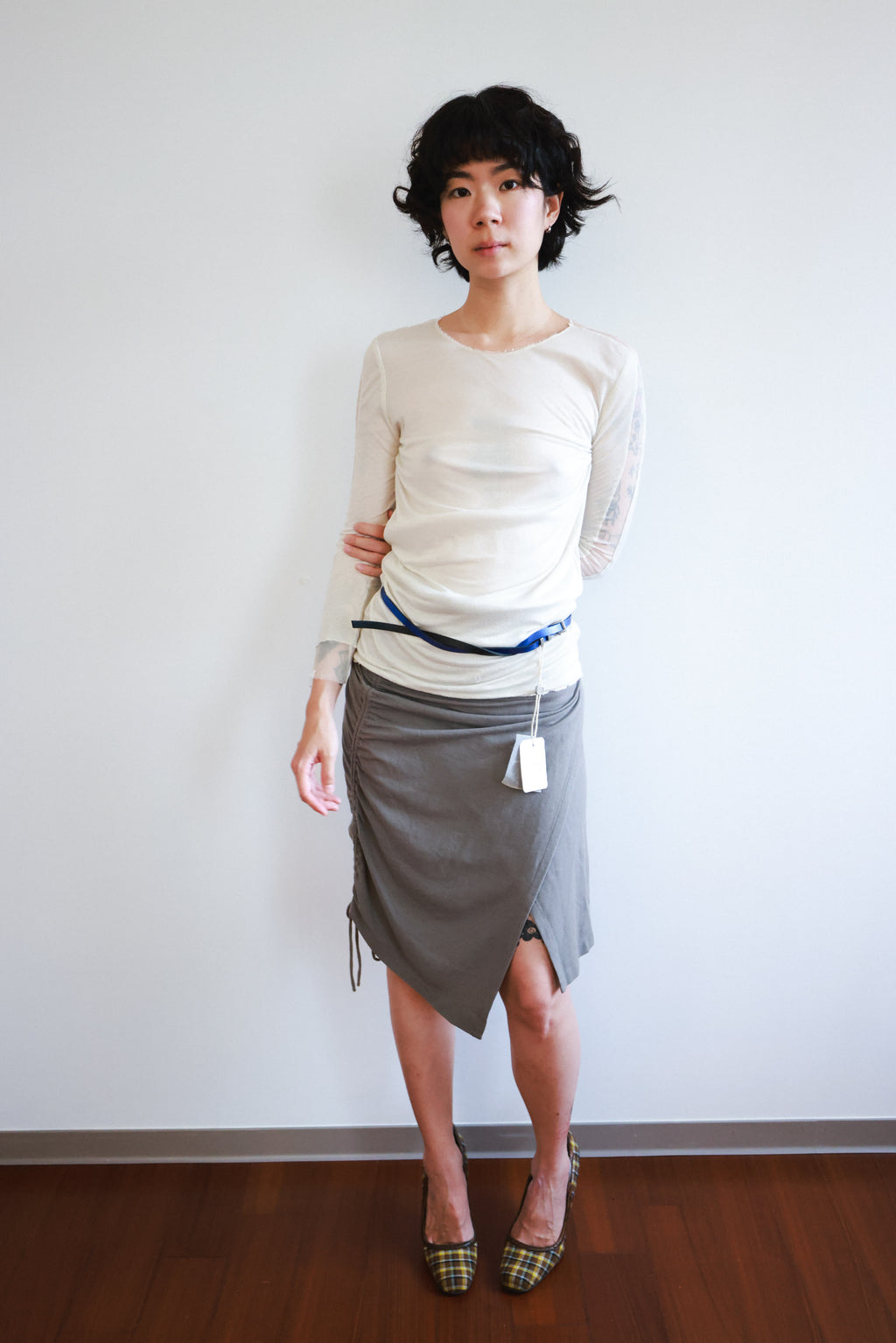 Jamei Chen Sheer White Silk Overlay Top