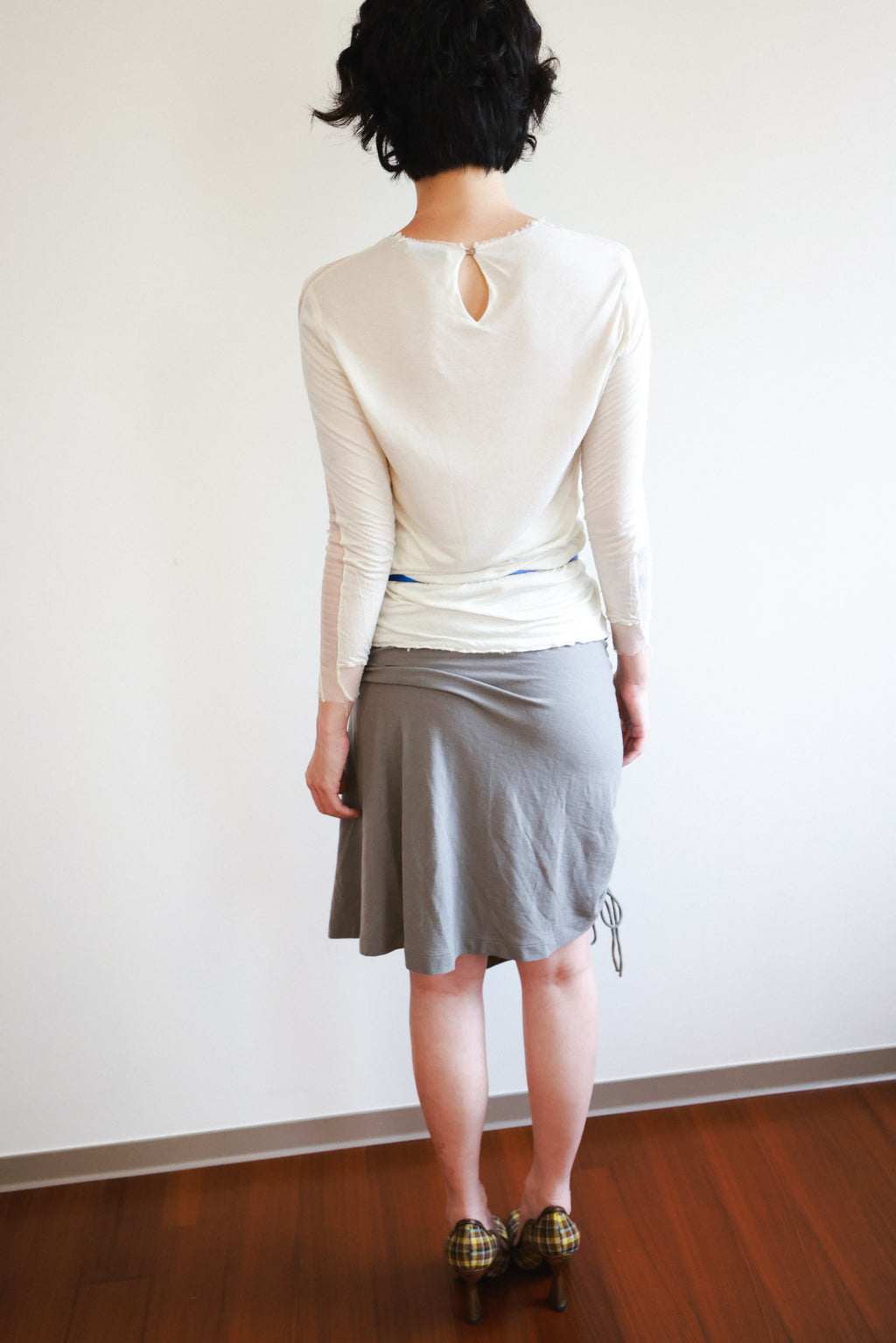 Jamei Chen Sheer White Silk Overlay Top