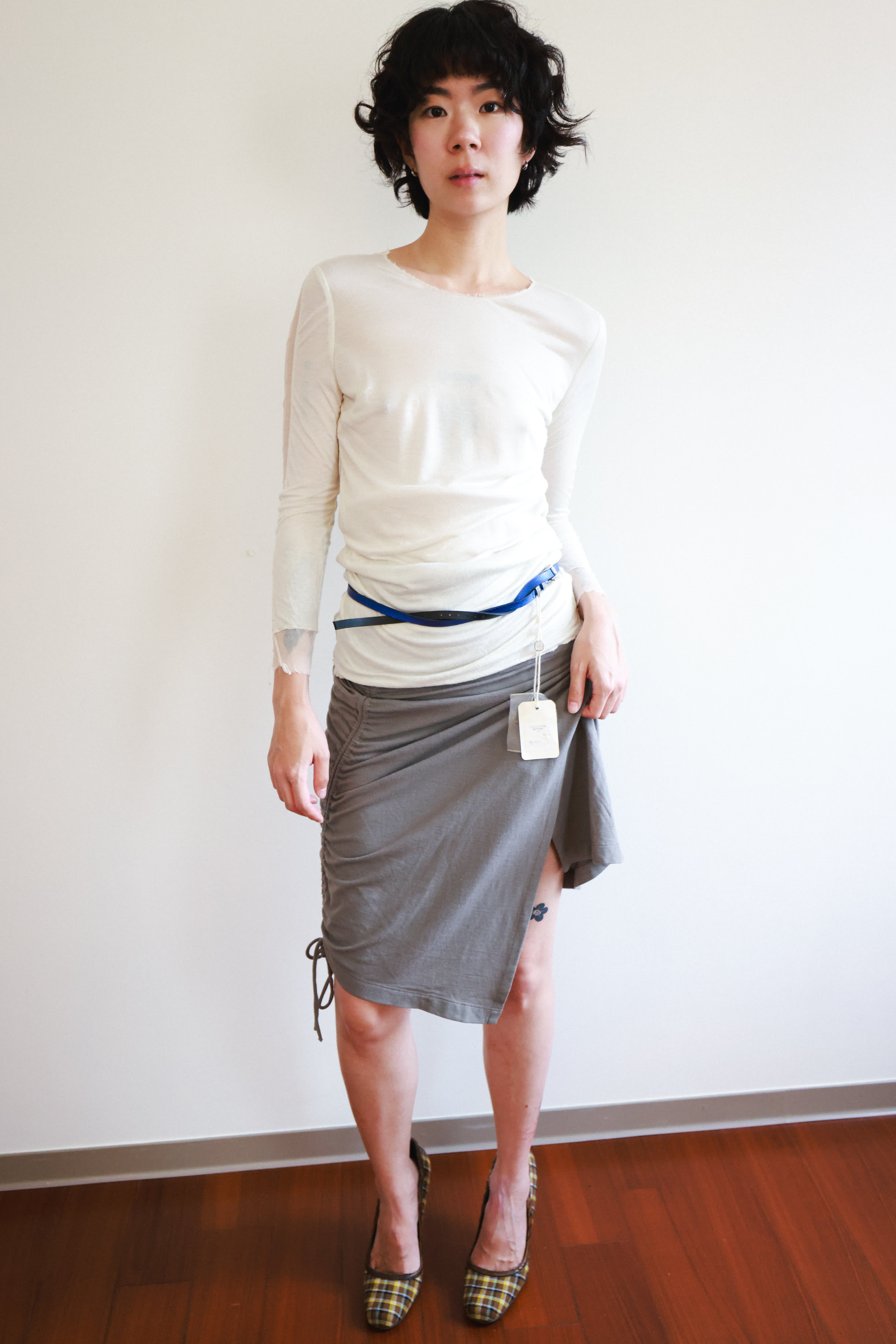 Jamei Chen Sheer White Silk Overlay Top