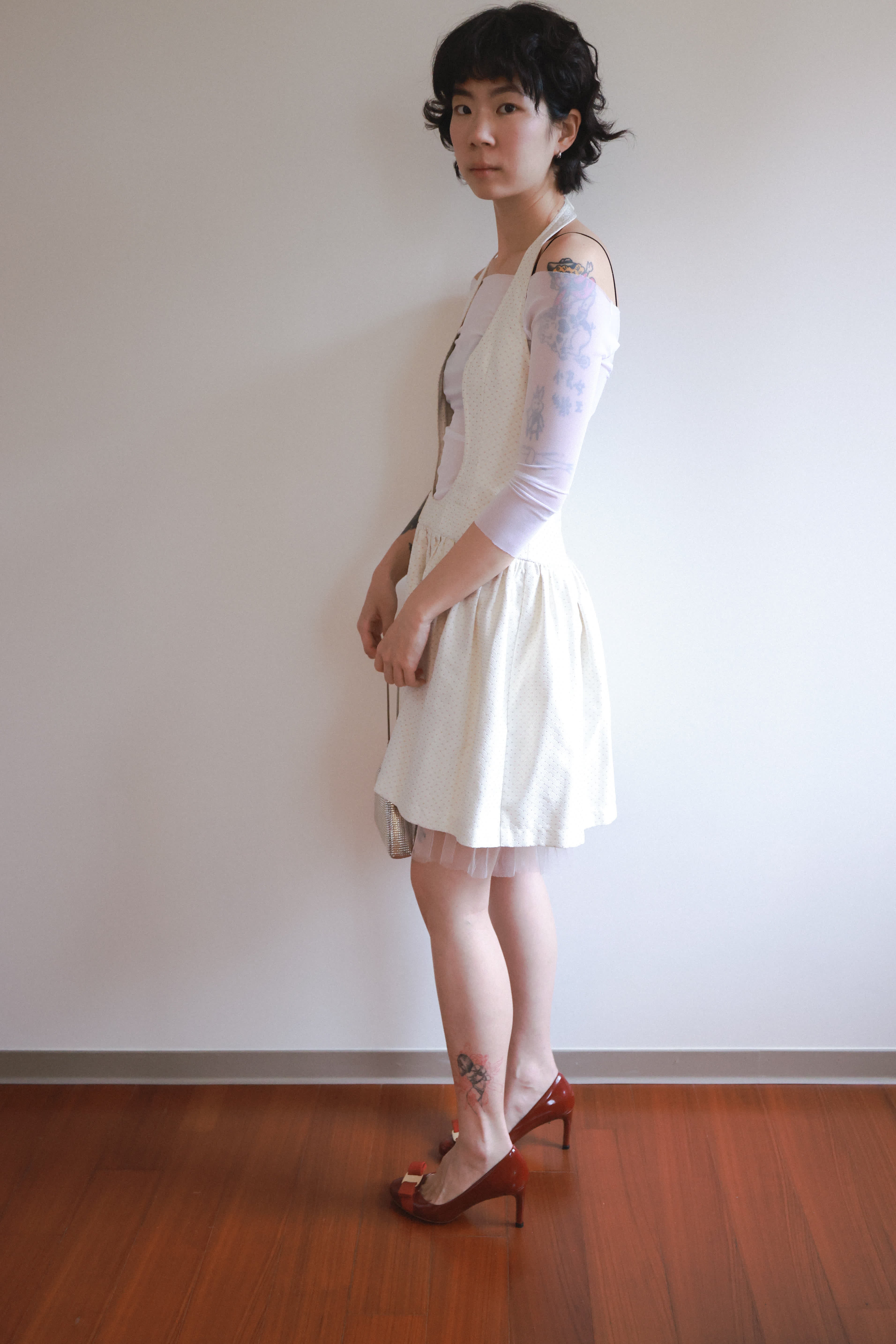 SYST Off-White Halter Neck Tulle Tulle Dress