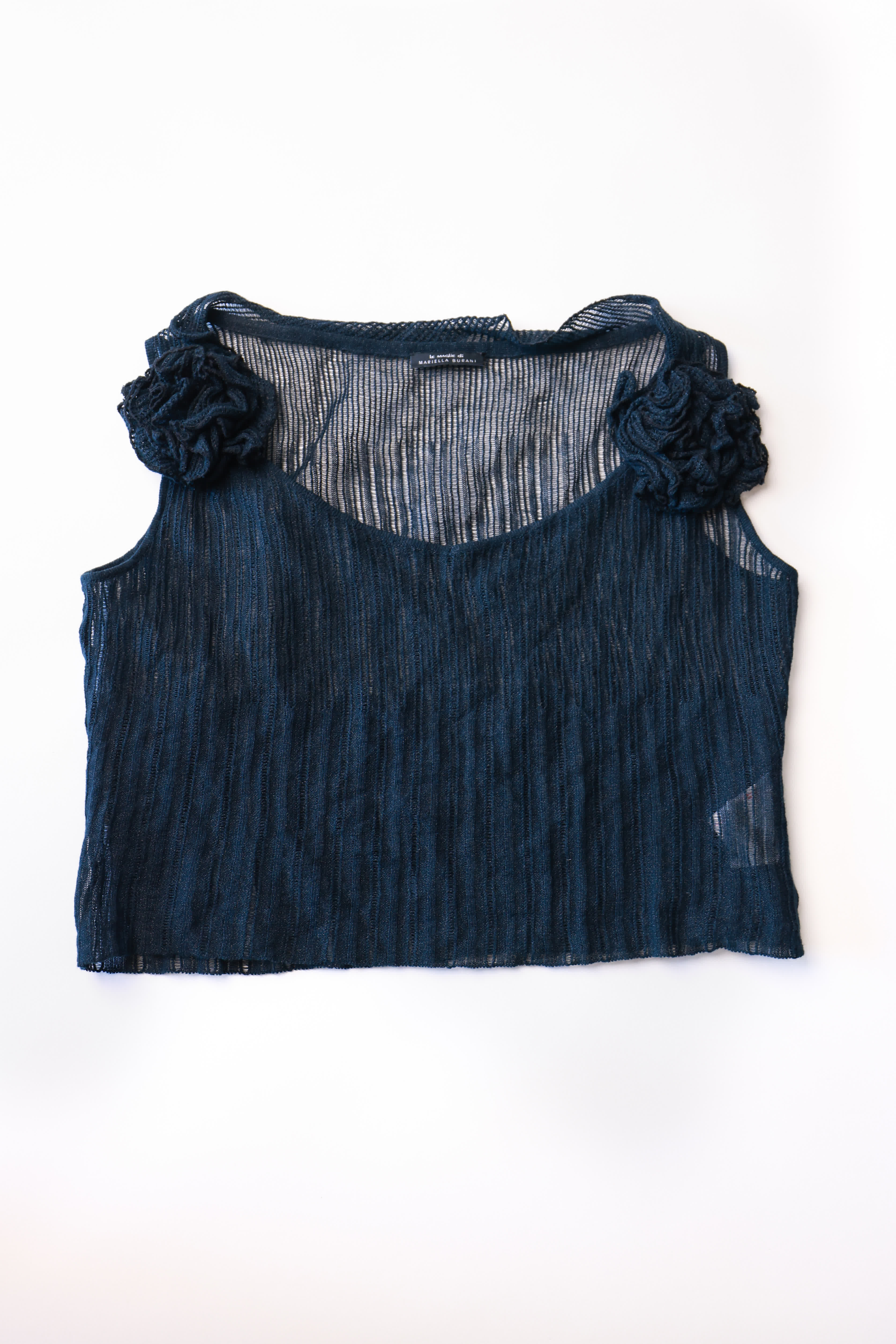 Fine-Knit Top with Floral Shoulder Appliqué