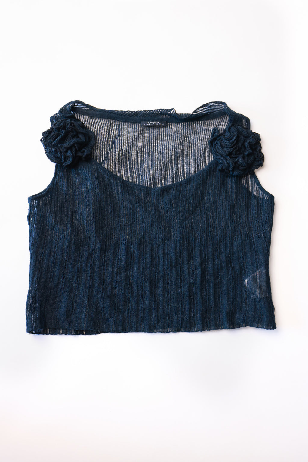 Fine-Knit Top with Floral Shoulder Appliqué