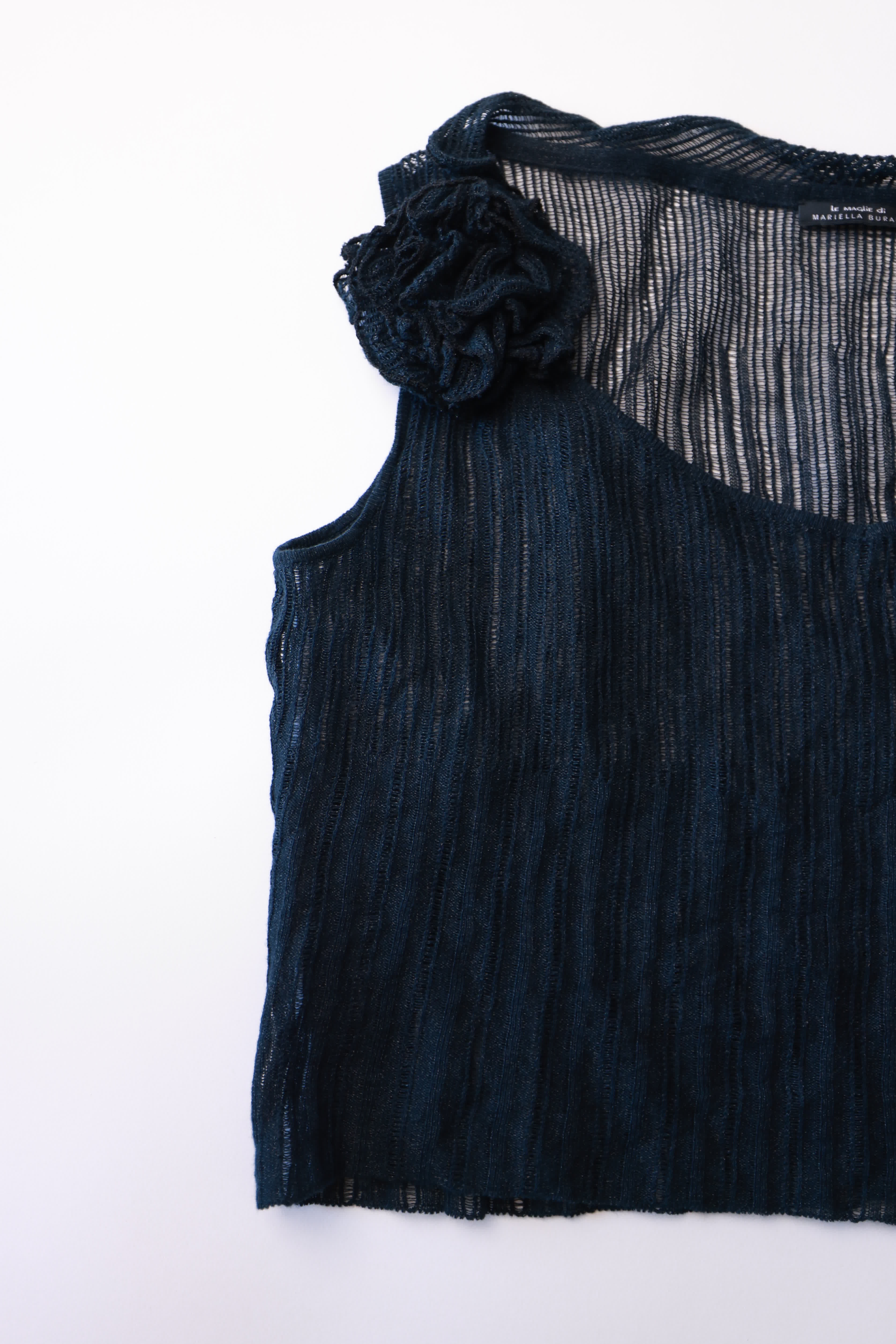 Fine-Knit Top with Floral Shoulder Appliqué