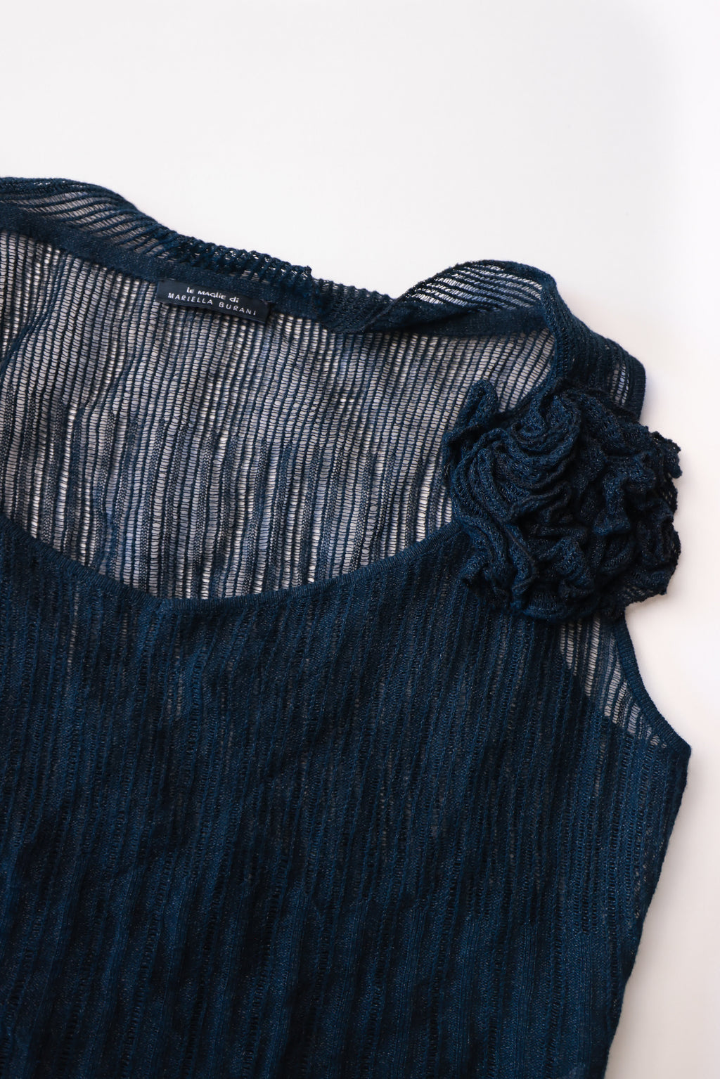 Fine-Knit Top with Floral Shoulder Appliqué