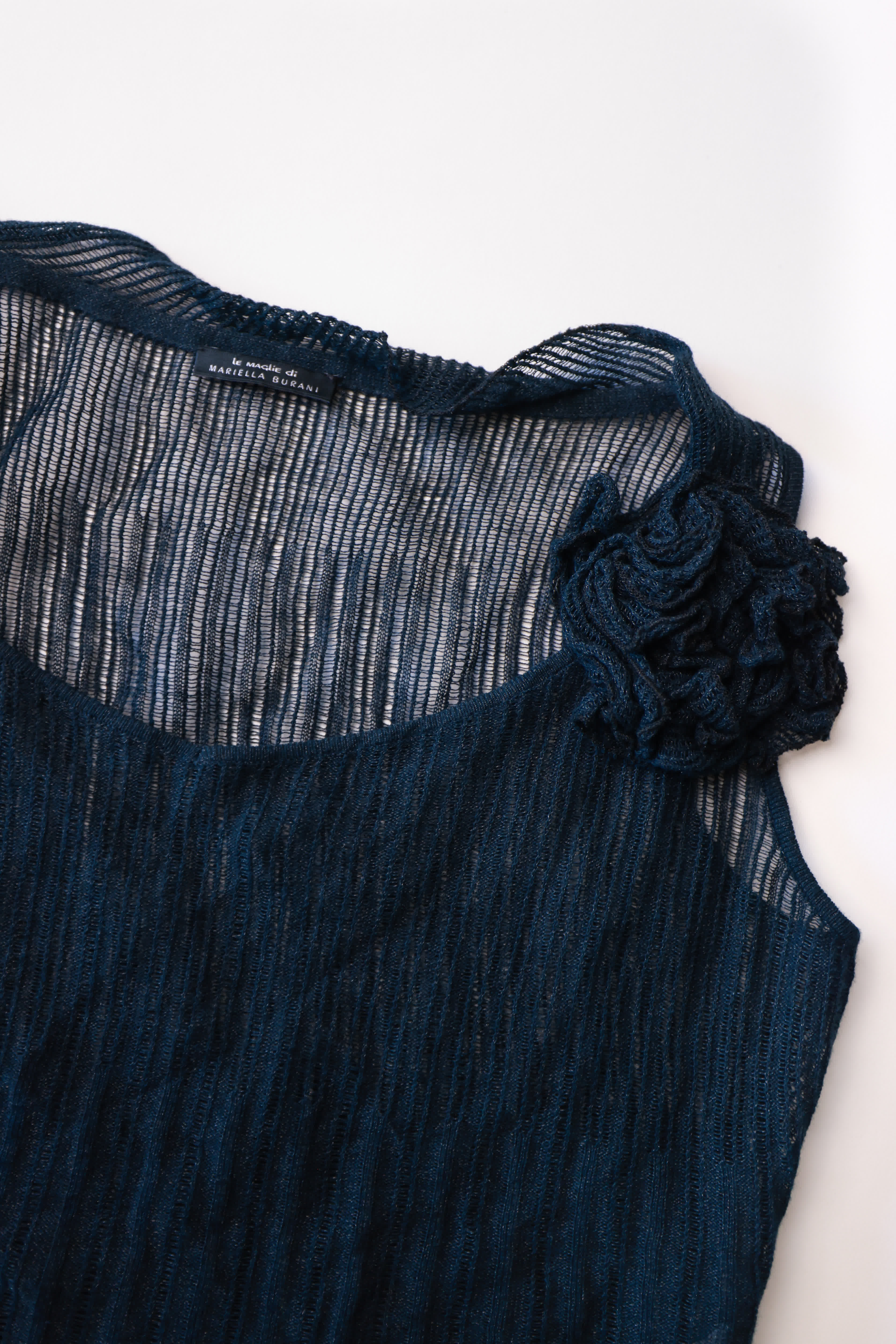 Fine-Knit Top with Floral Shoulder Appliqué