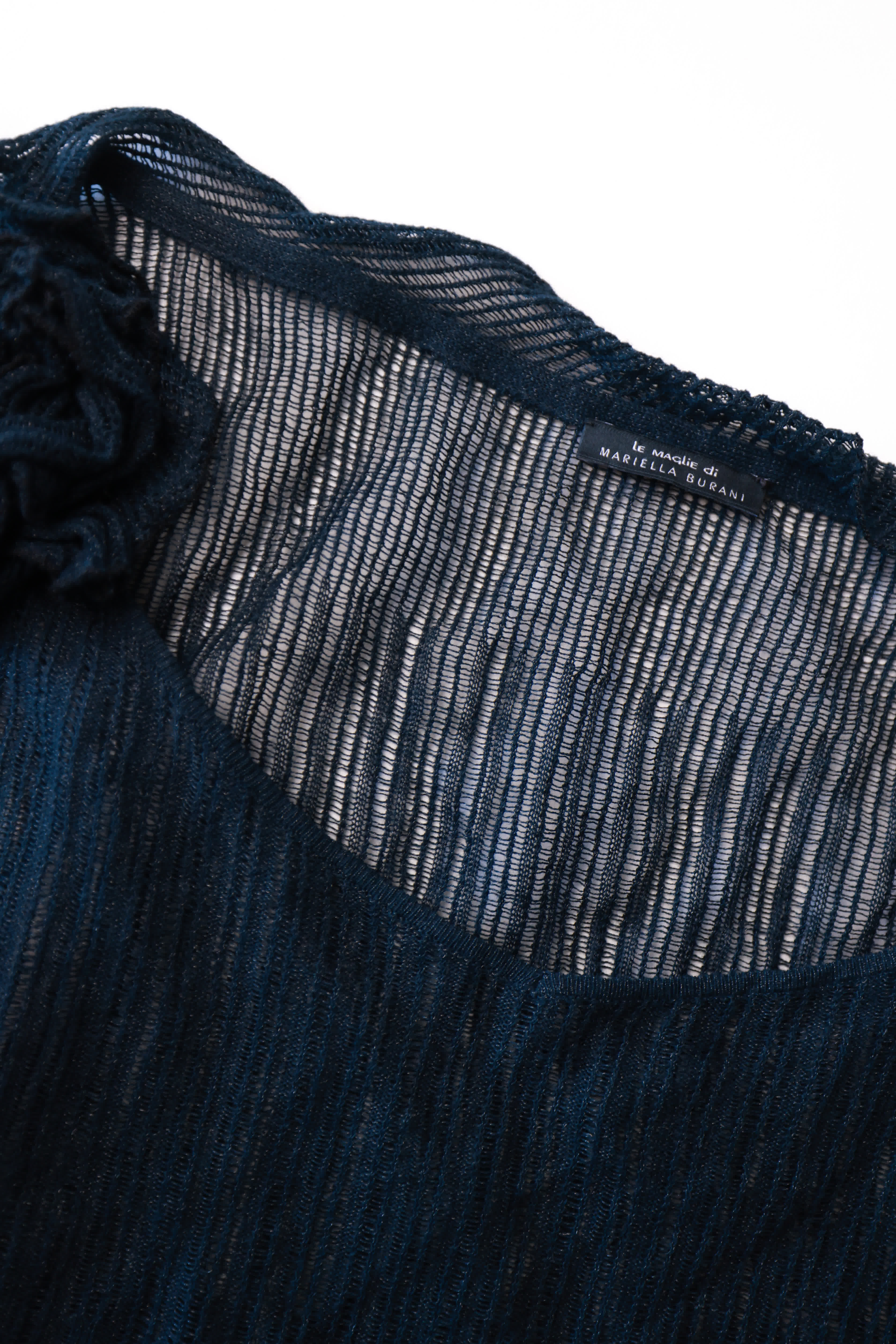 Fine-Knit Top with Floral Shoulder Appliqué