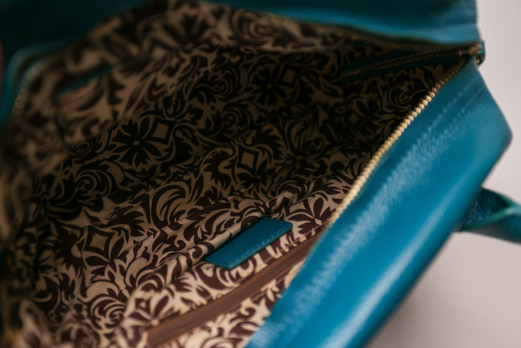Romeo Gigli Teal Blue Leather Handbag