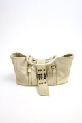 A.D.M.J. White Leather Handbag with Contrasting Ribbon Detail