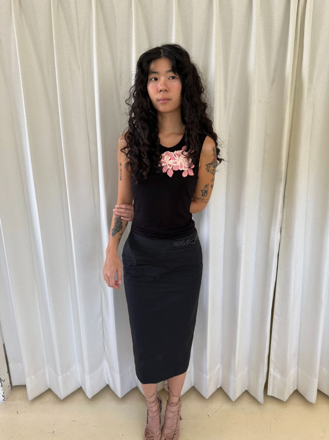 Gucci Black Midi Skirt with Belt