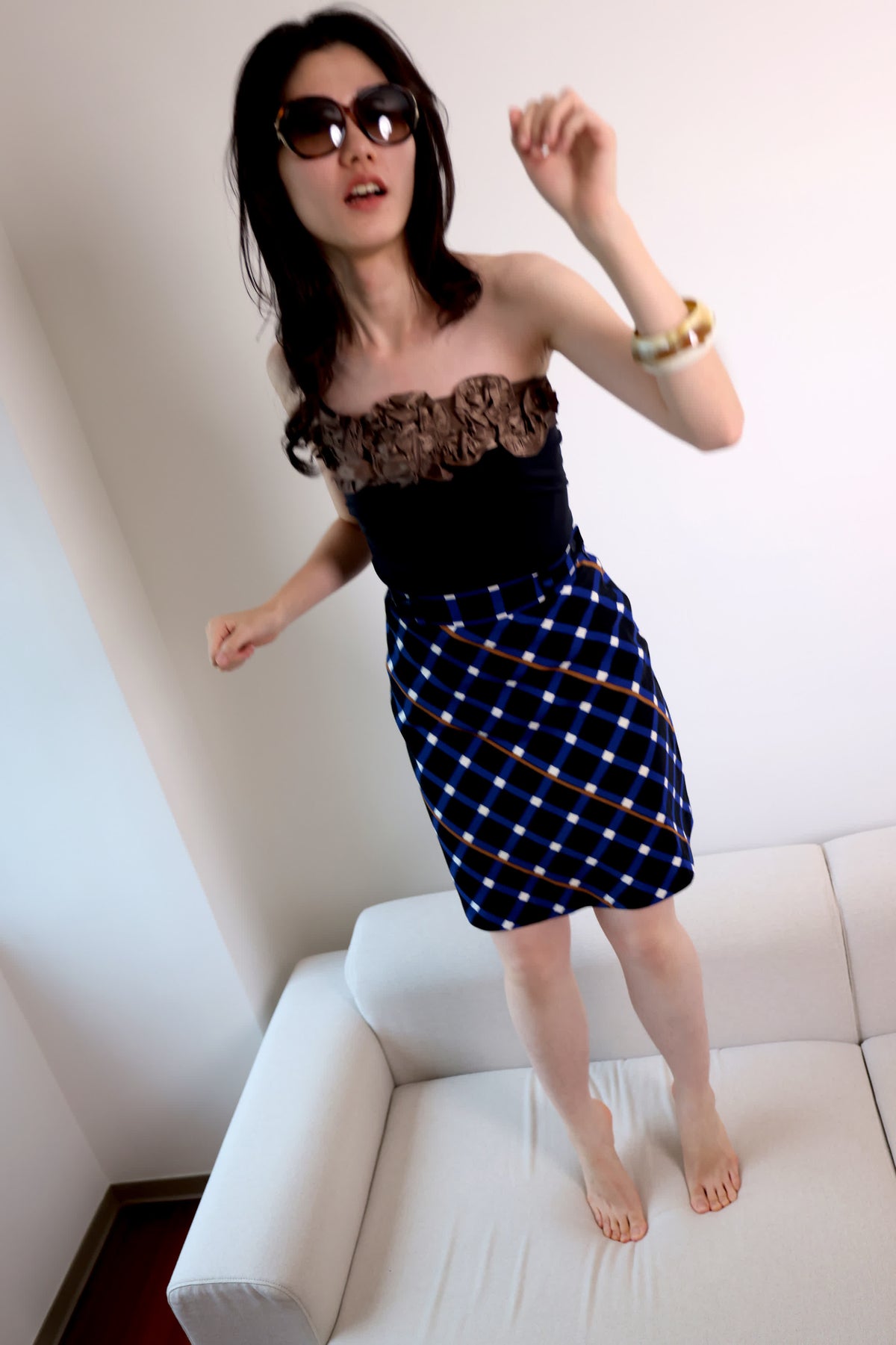 Blue Checked Midi Skirt