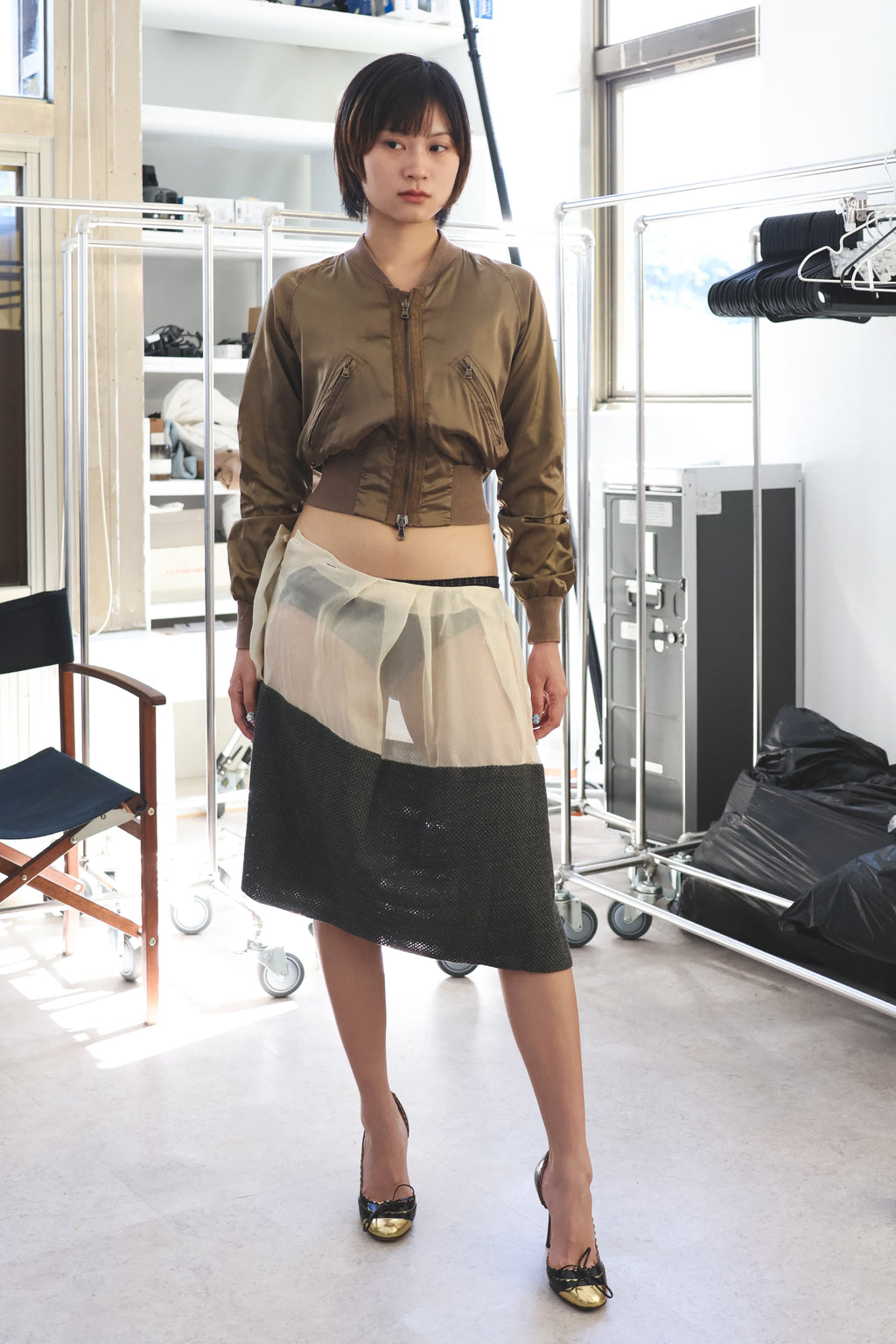 MARNI Beige-Grey Linen-Blend Sheer Midi Skirt