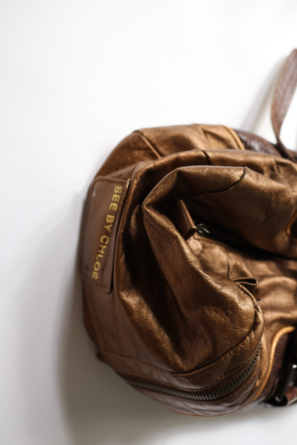 See by Chloé Brown Barrel Bag with Gold Trim