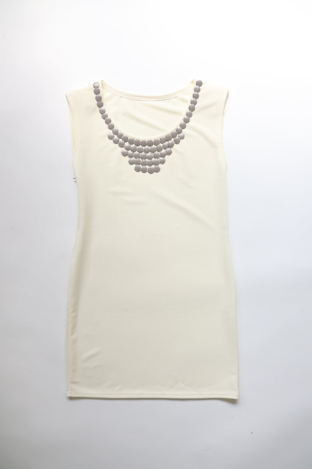 Sleeveless Crewneck Dress with Metal Hardware in Cream