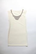 Sleeveless Crewneck Dress with Metal Hardware in Cream