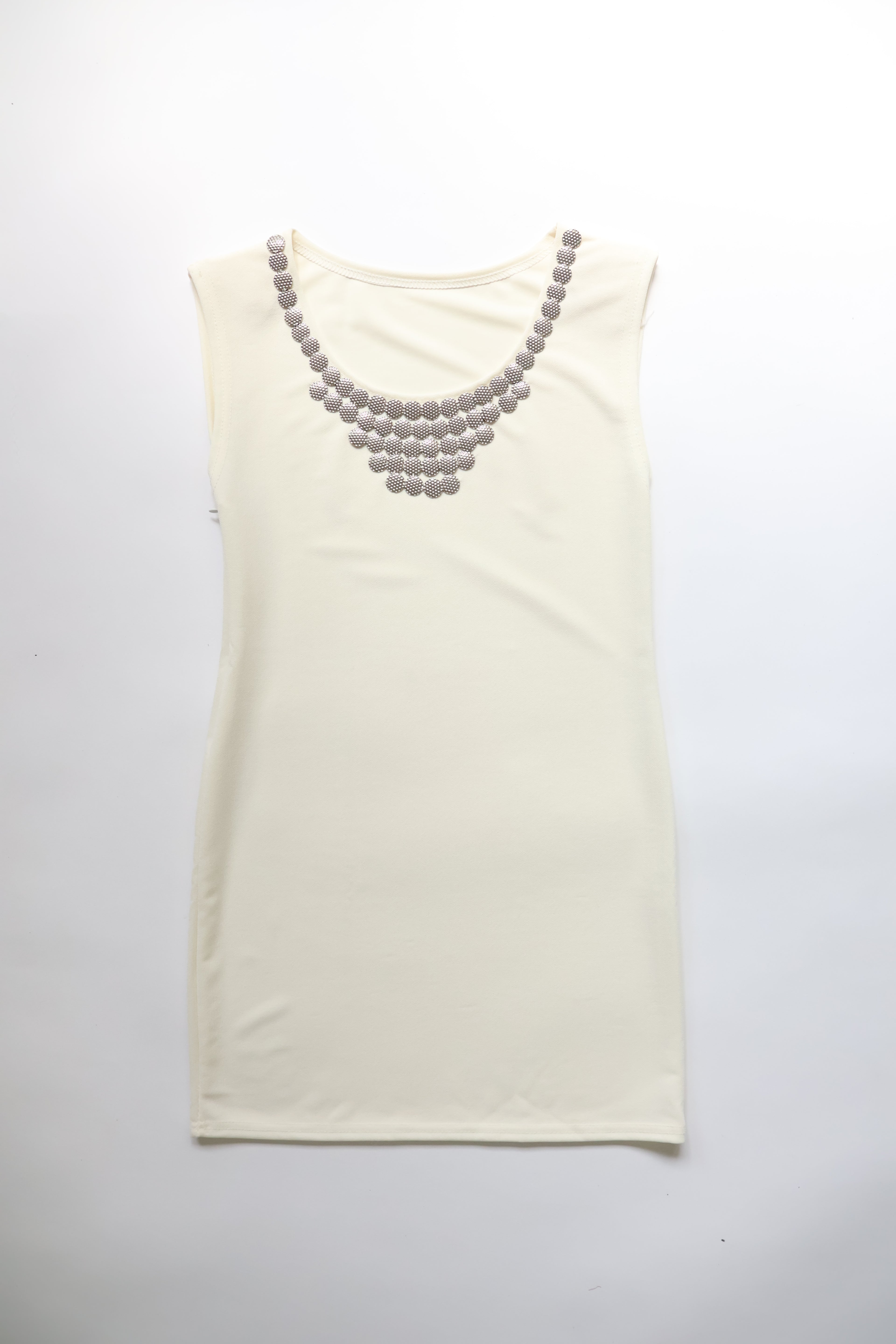 Sleeveless Crewneck Dress with Metal Hardware in Cream