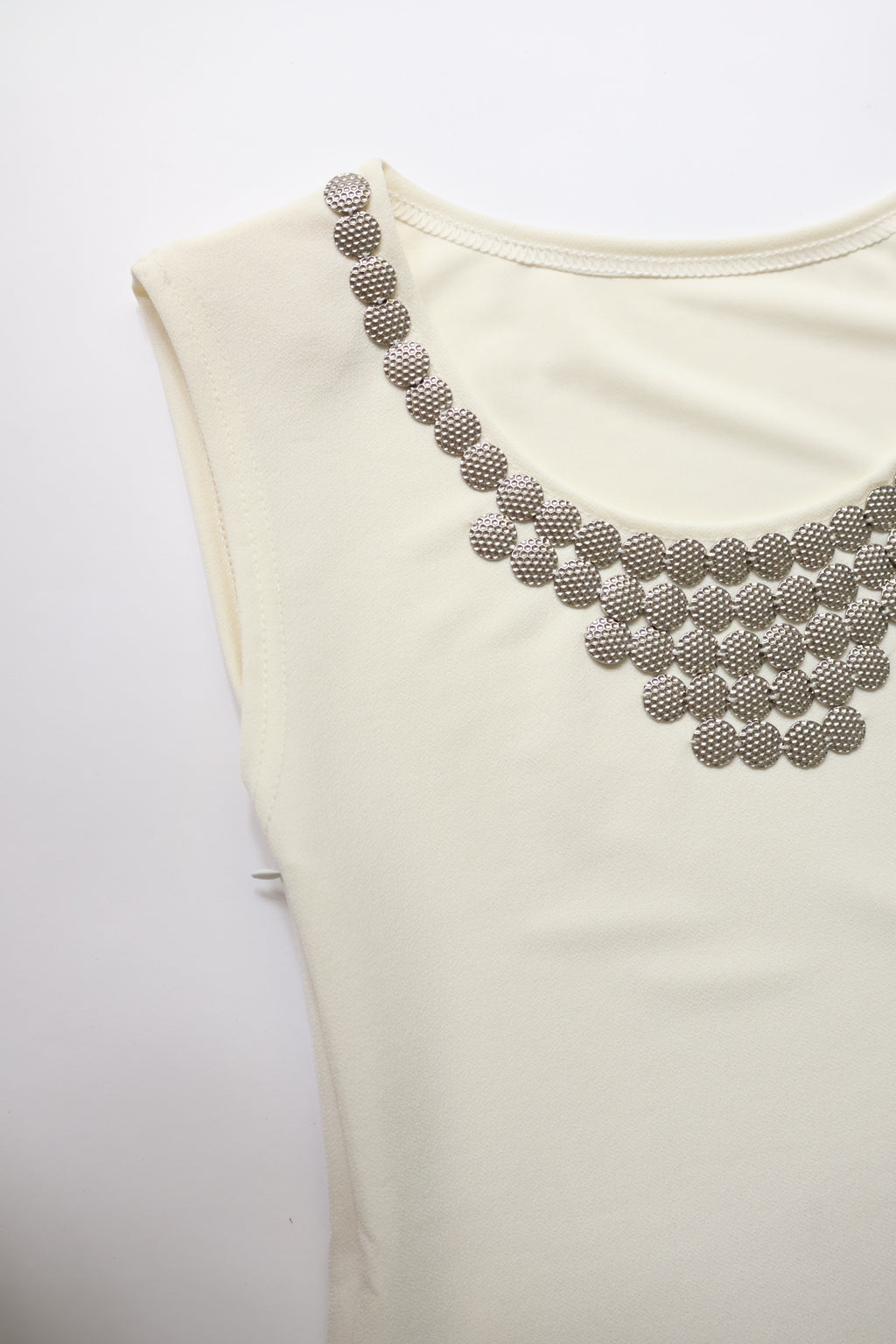 Sleeveless Crewneck Dress with Metal Hardware in Cream