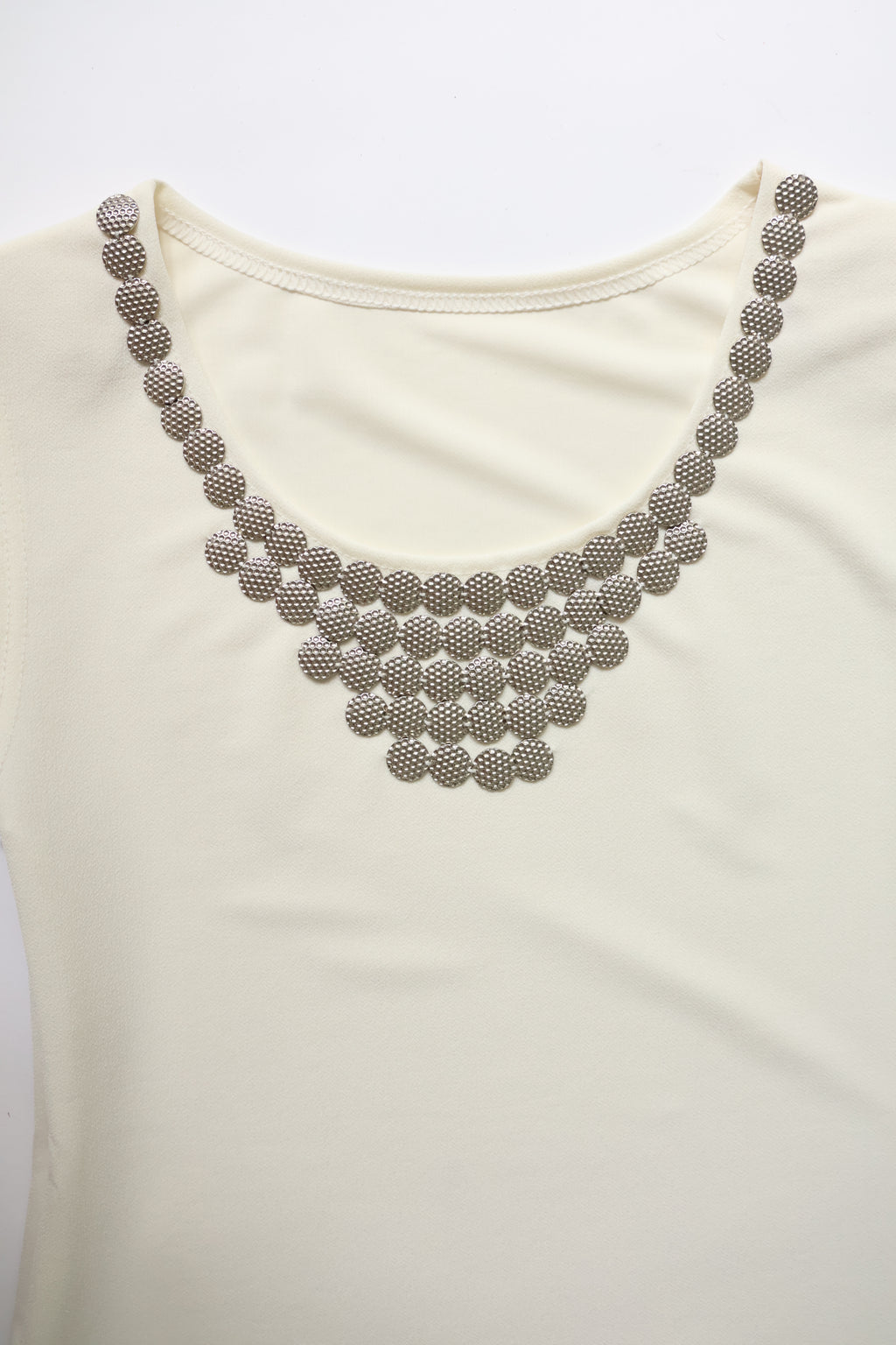 Sleeveless Crewneck Dress with Metal Hardware in Cream