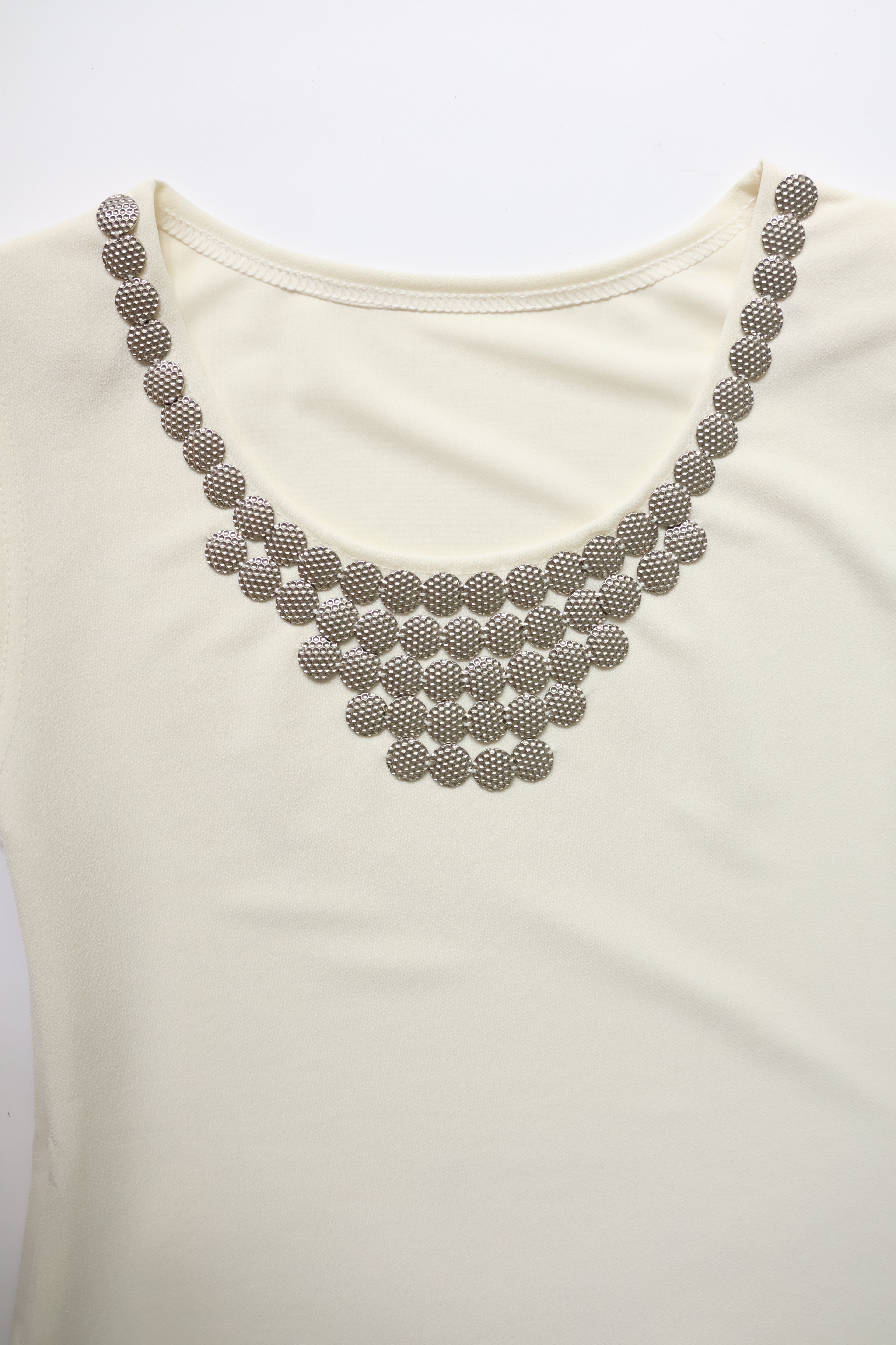 Sleeveless Crewneck Dress with Metal Hardware in Cream