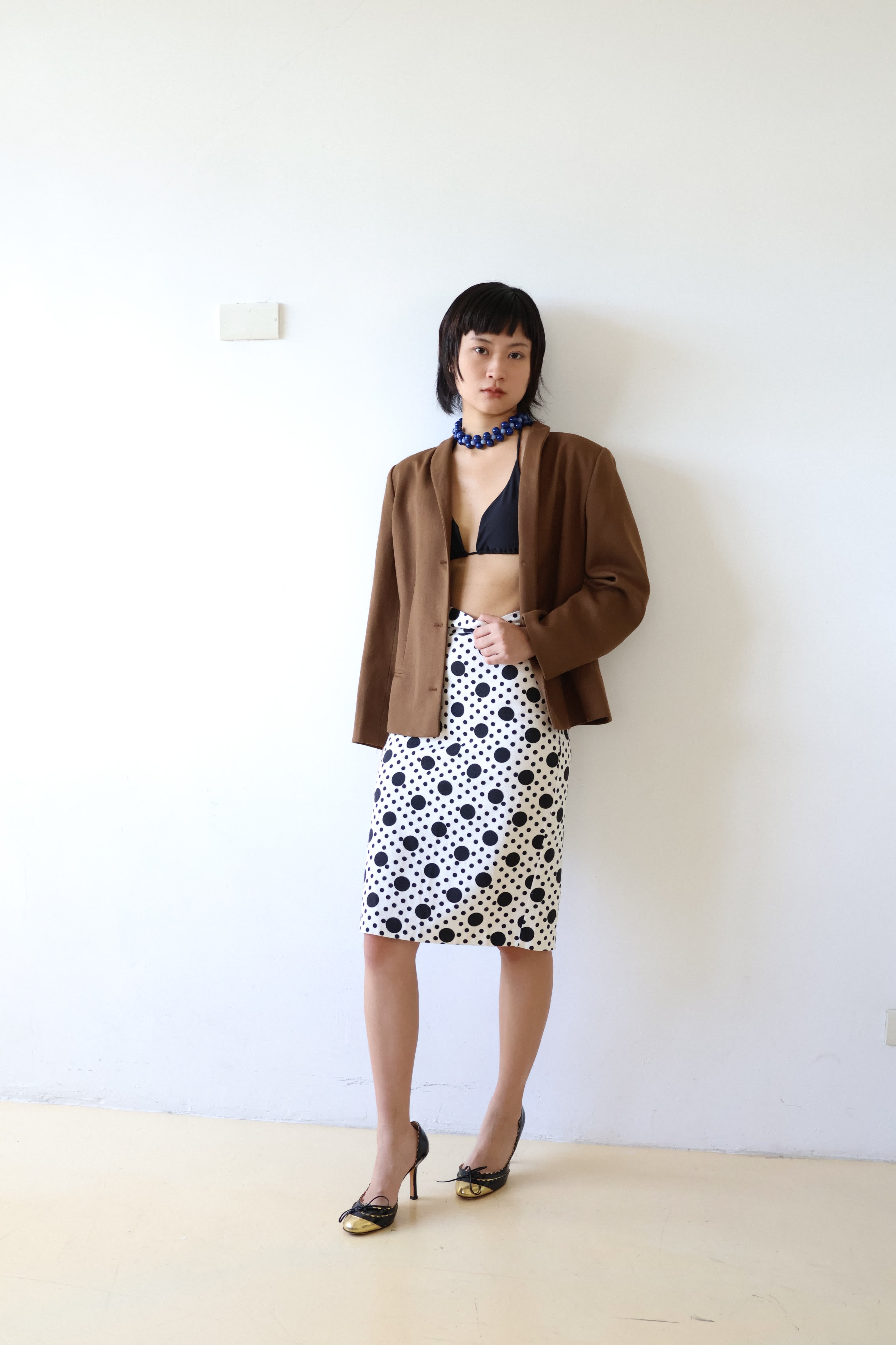 DENNY ROSE Mixed Polka Dot Pencil Midi Skirt