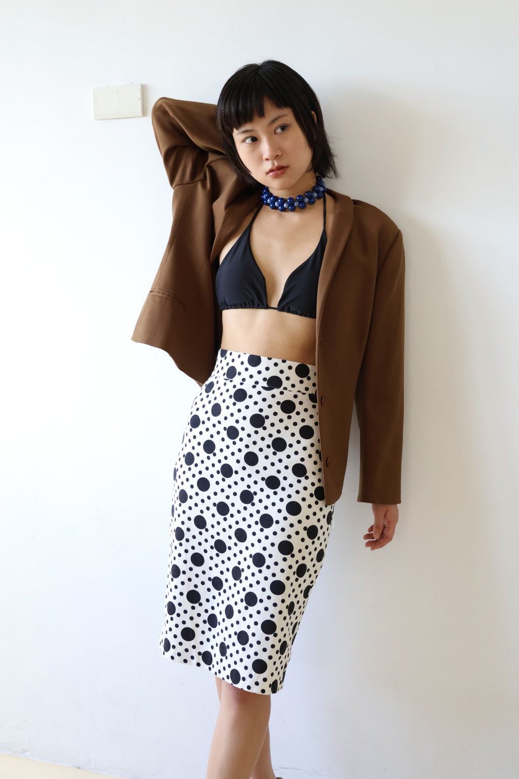 DENNY ROSE Mixed Polka Dot Pencil Midi Skirt