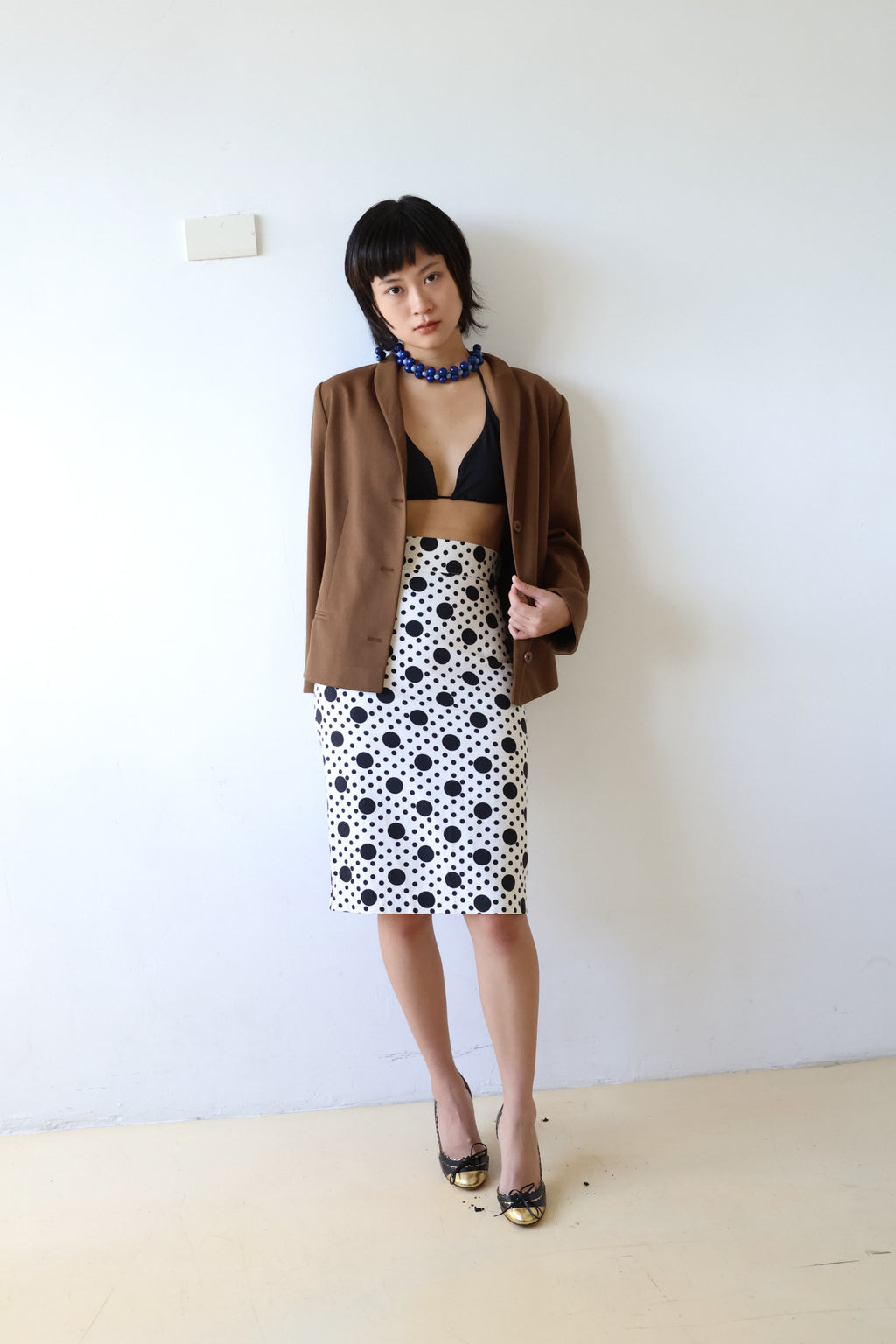 DENNY ROSE Mixed Polka Dot Pencil Midi Skirt