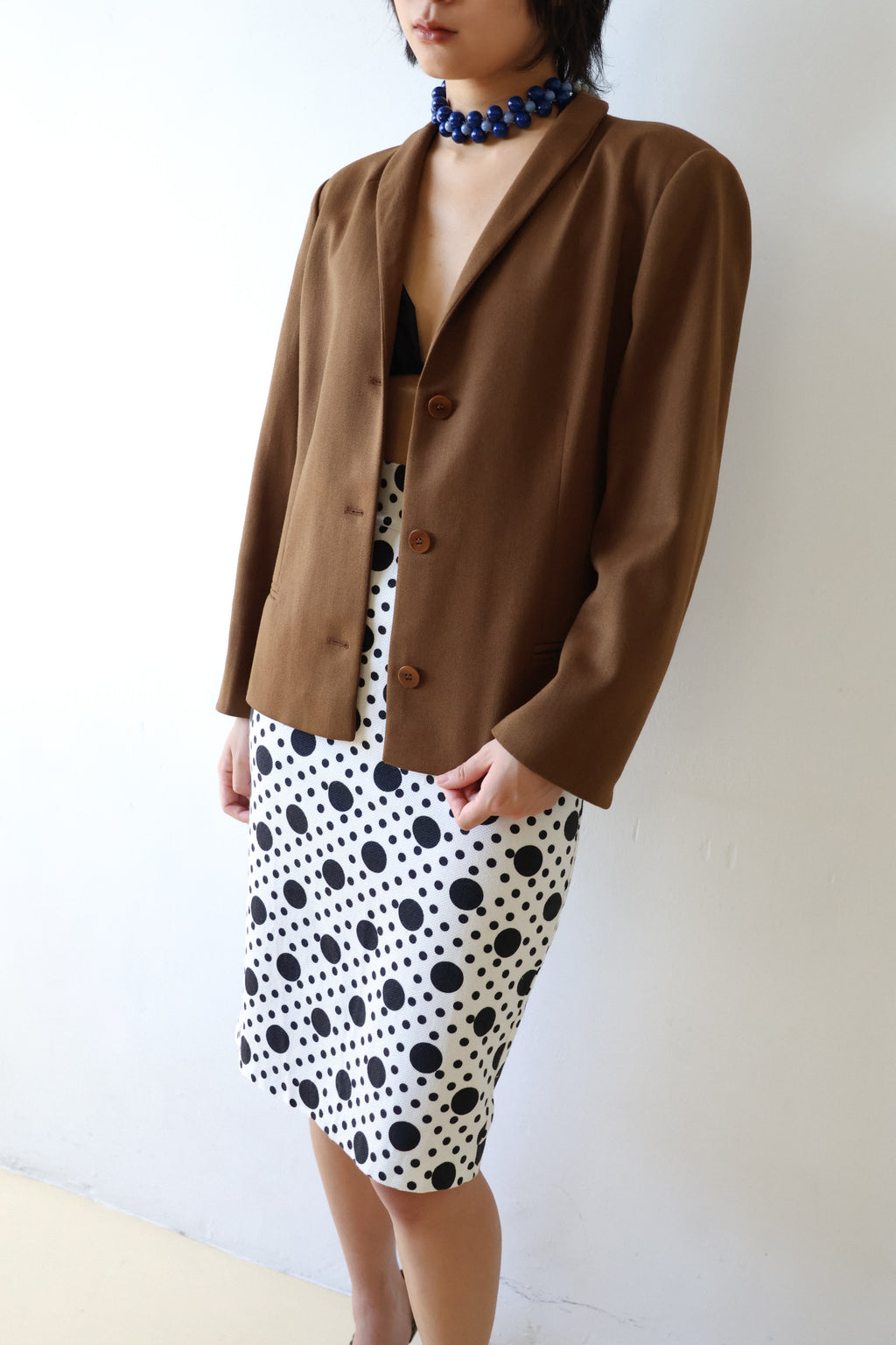 DENNY ROSE Mixed Polka Dot Pencil Midi Skirt