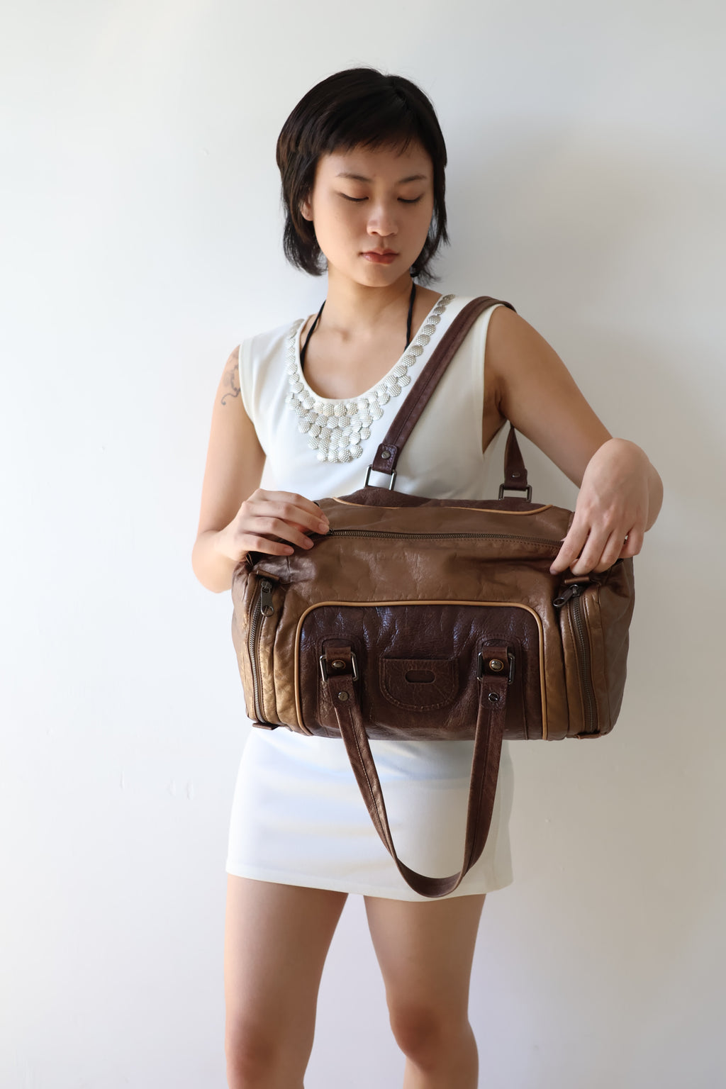 See by Chloé Brown Barrel Bag with Gold Trim