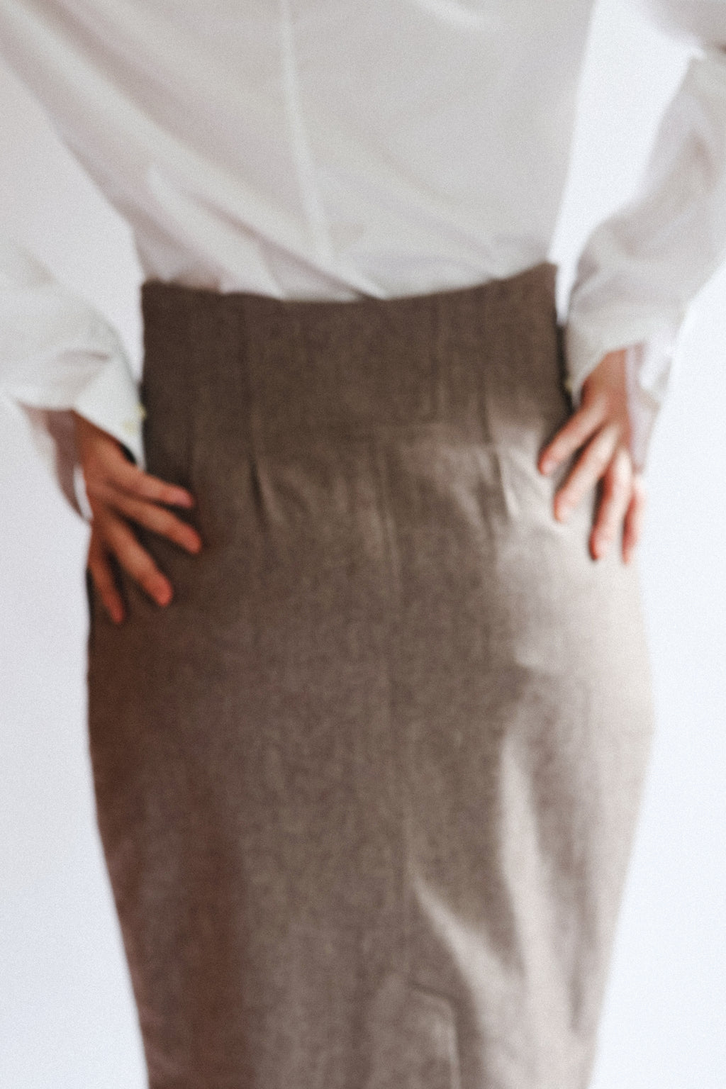 Brown Button-Front Belted Skirt