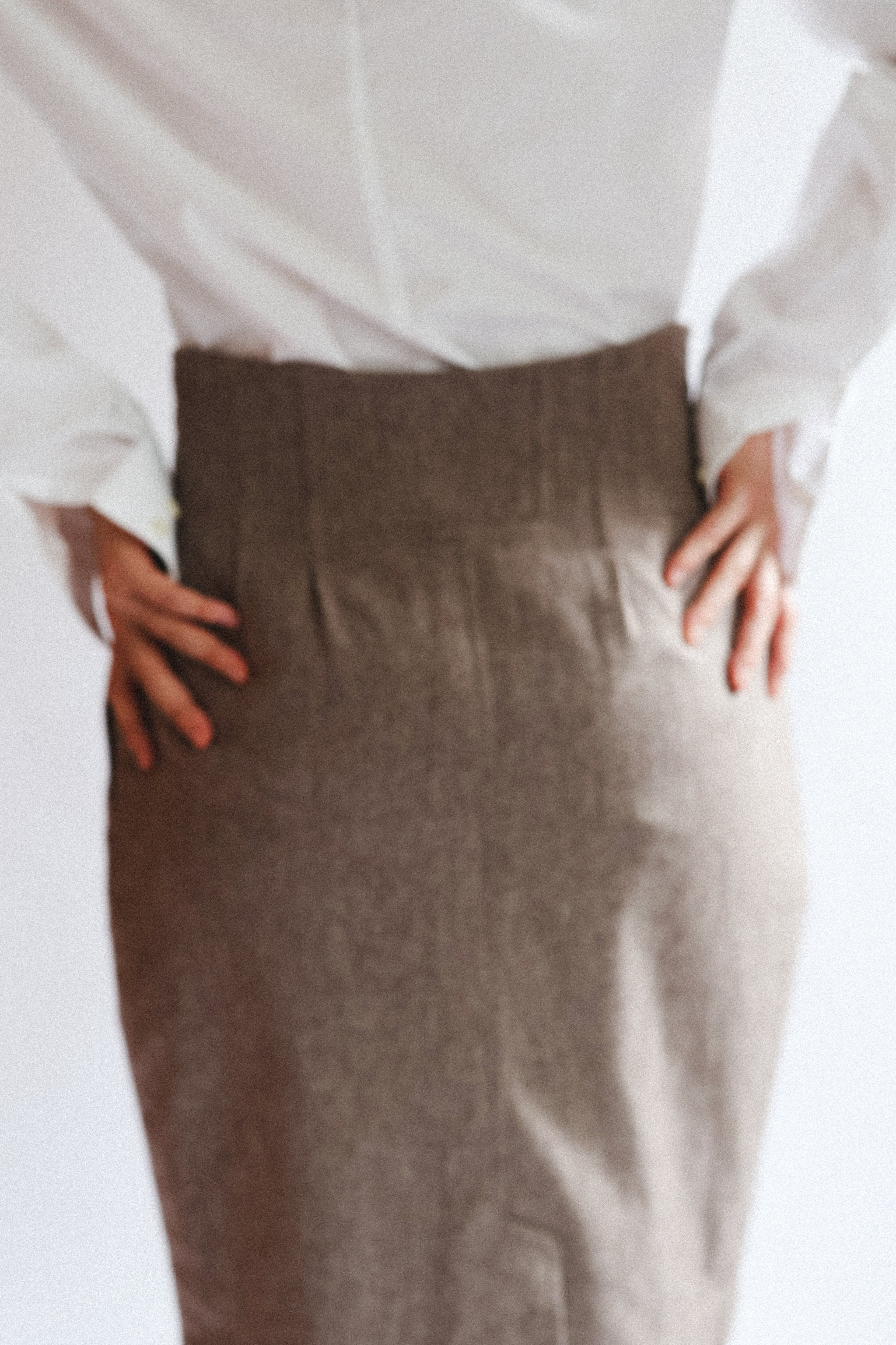 Brown Button-Front Belted Skirt
