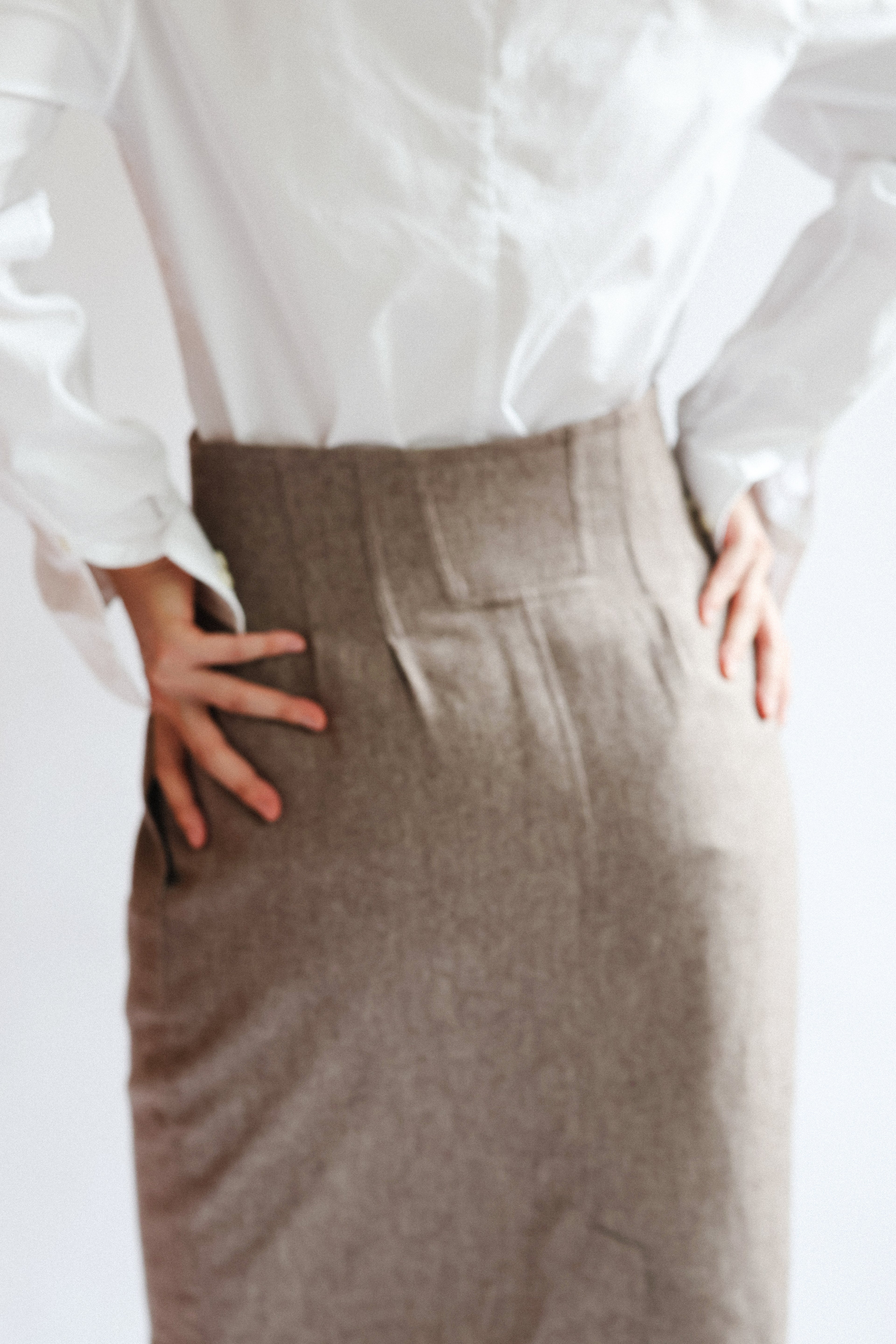 Brown Button-Front Belted Skirt