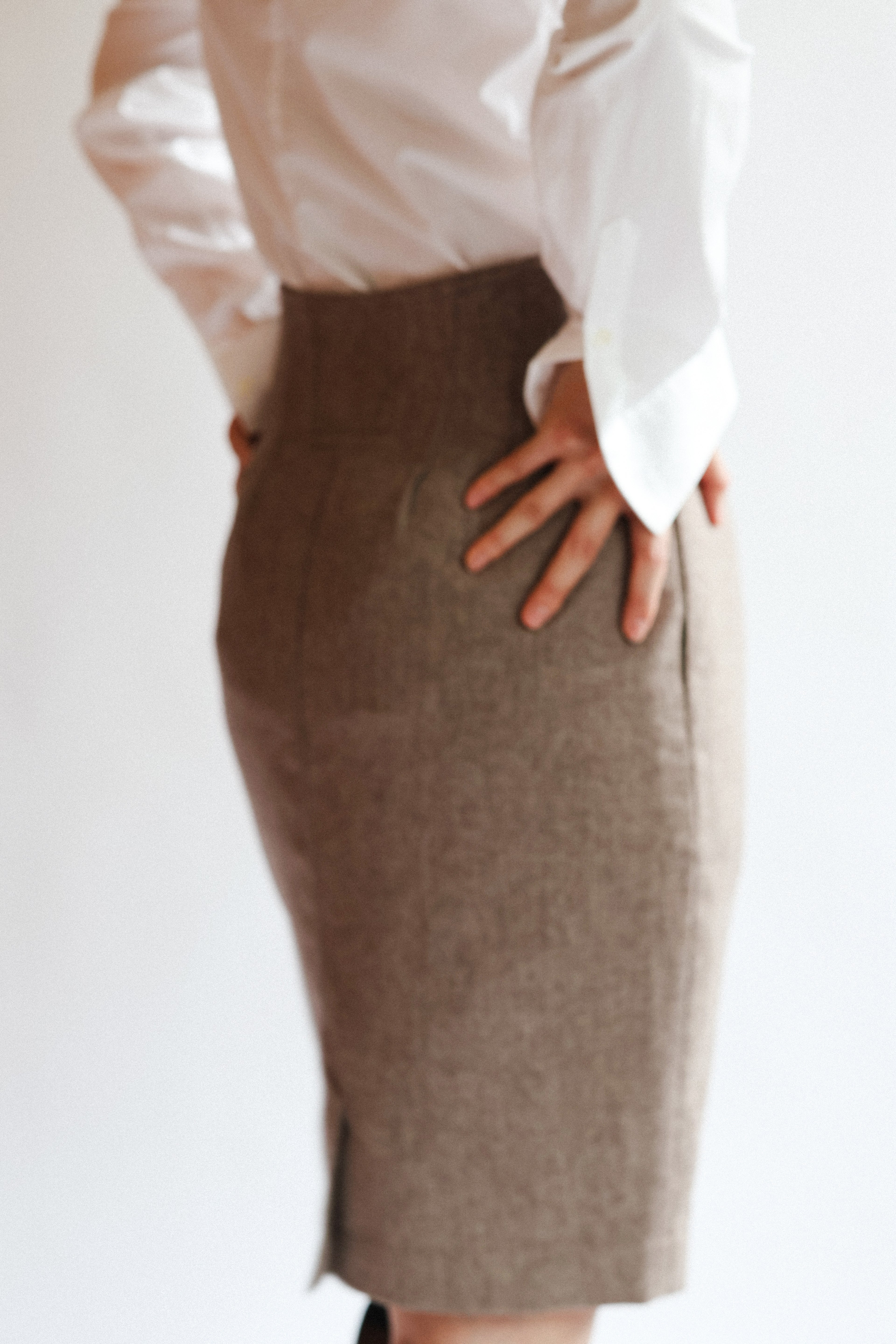 Brown Button-Front Belted Skirt