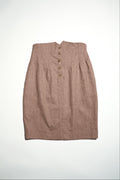 Brown Button-Front Belted Skirt