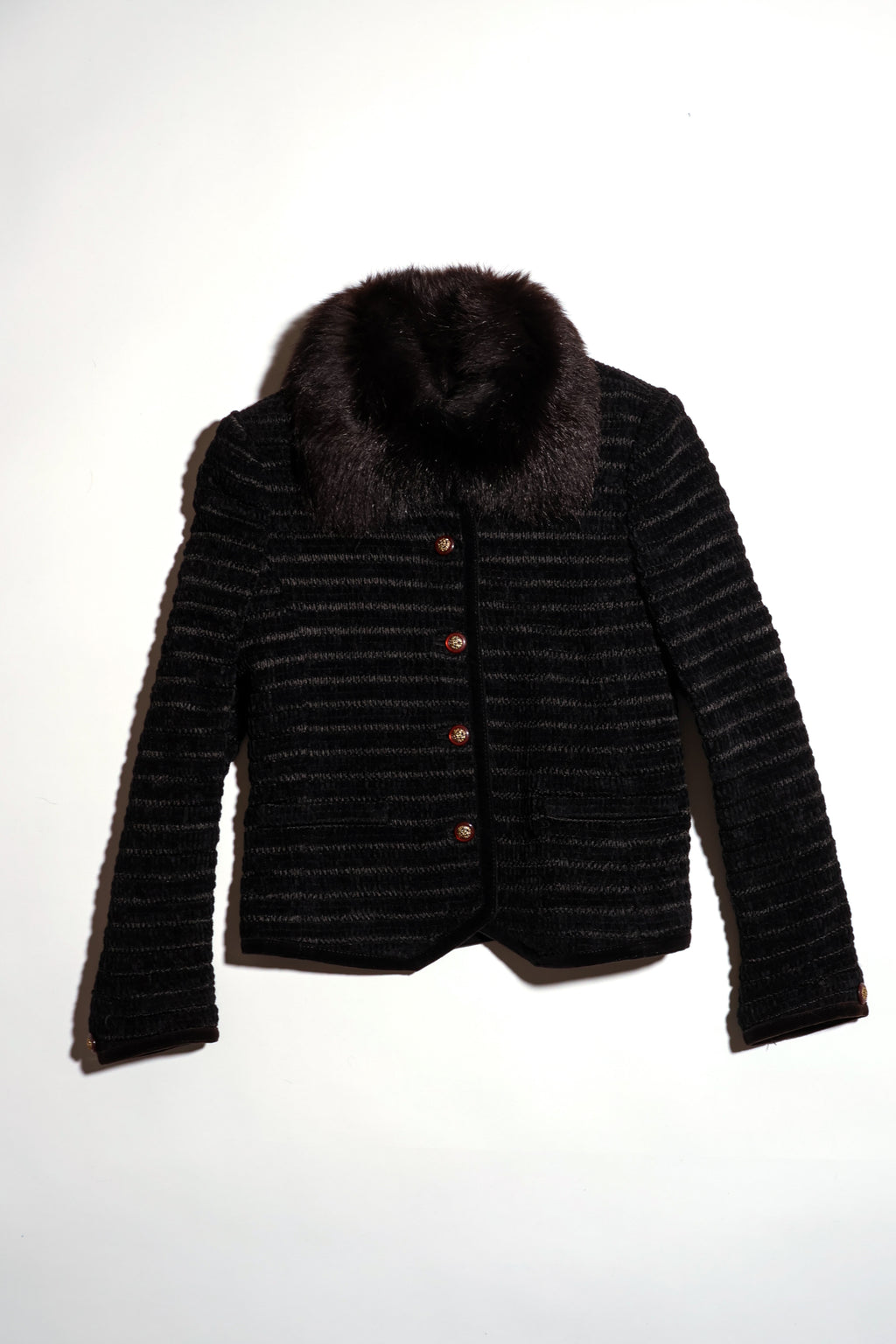 Cropped Jacket with Fur Collar in Black