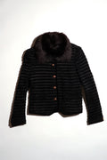 Cropped Jacket with Fur Collar in Black