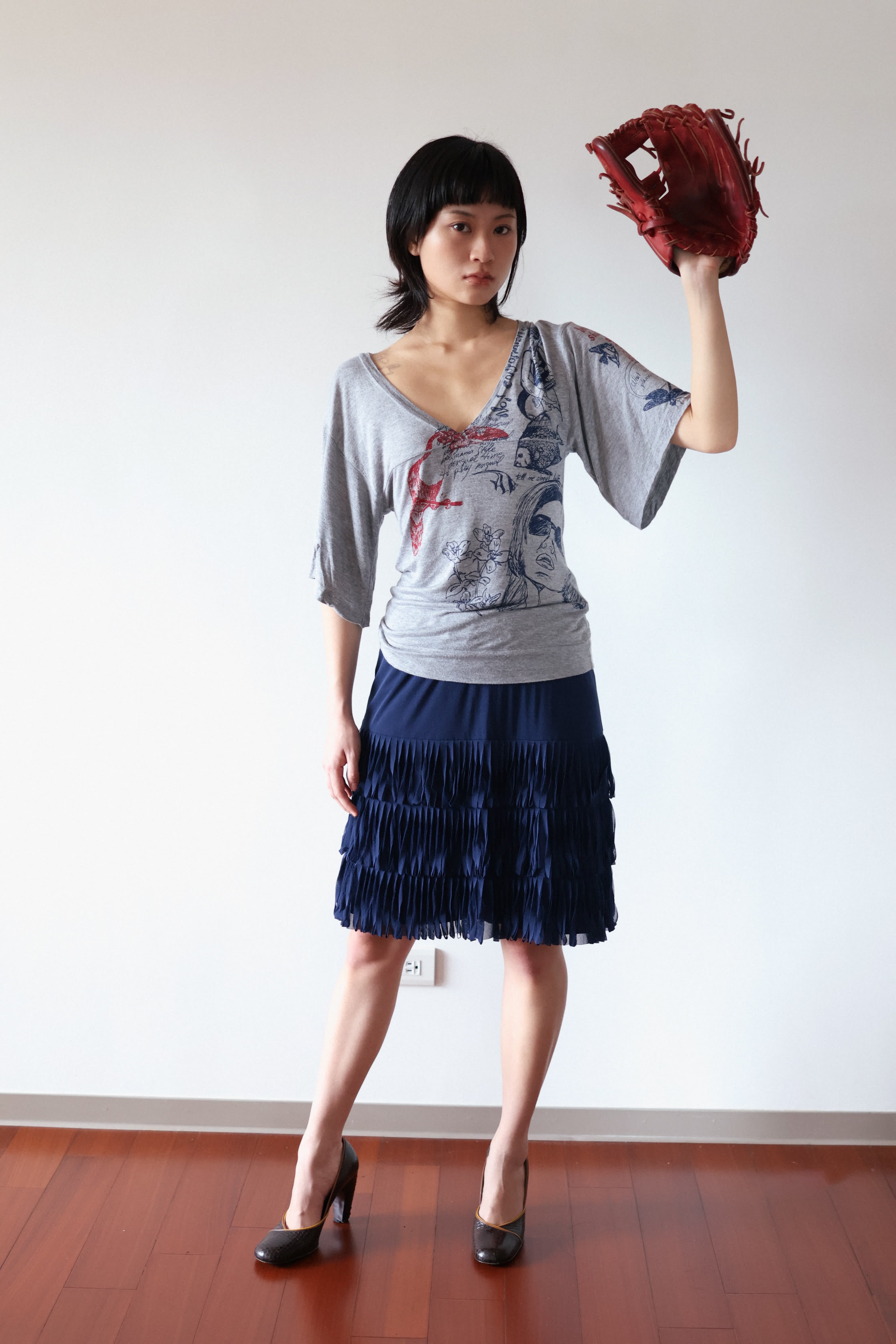 VivienneTam Blue Fringed Skirt