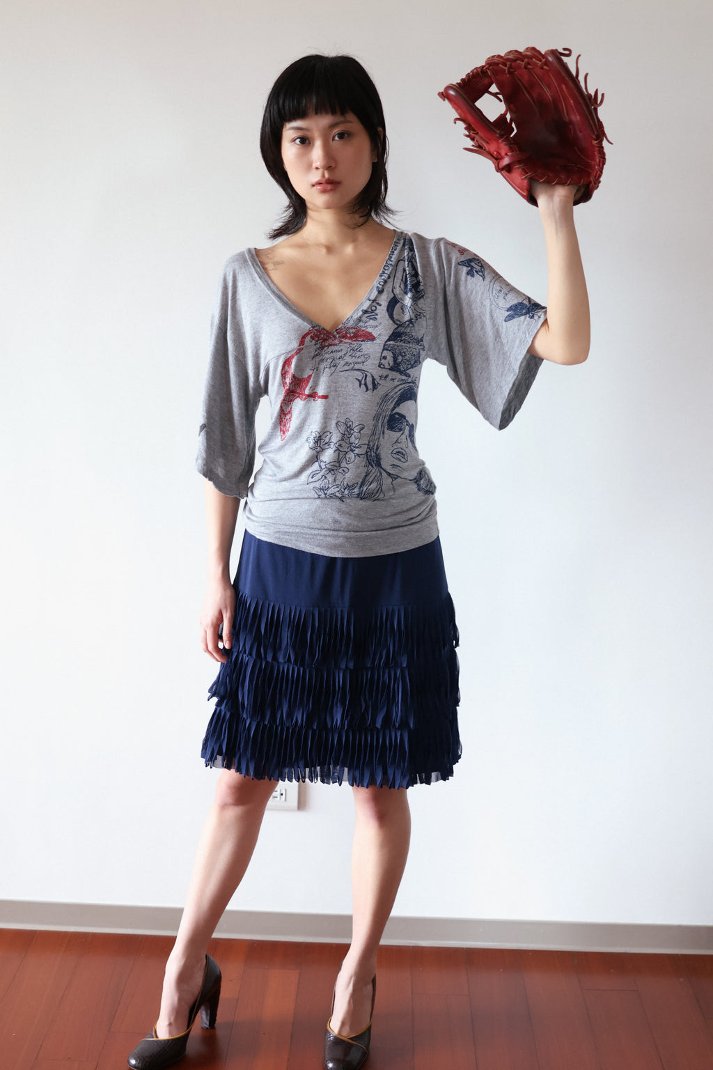 VivienneTam Blue Fringed Skirt