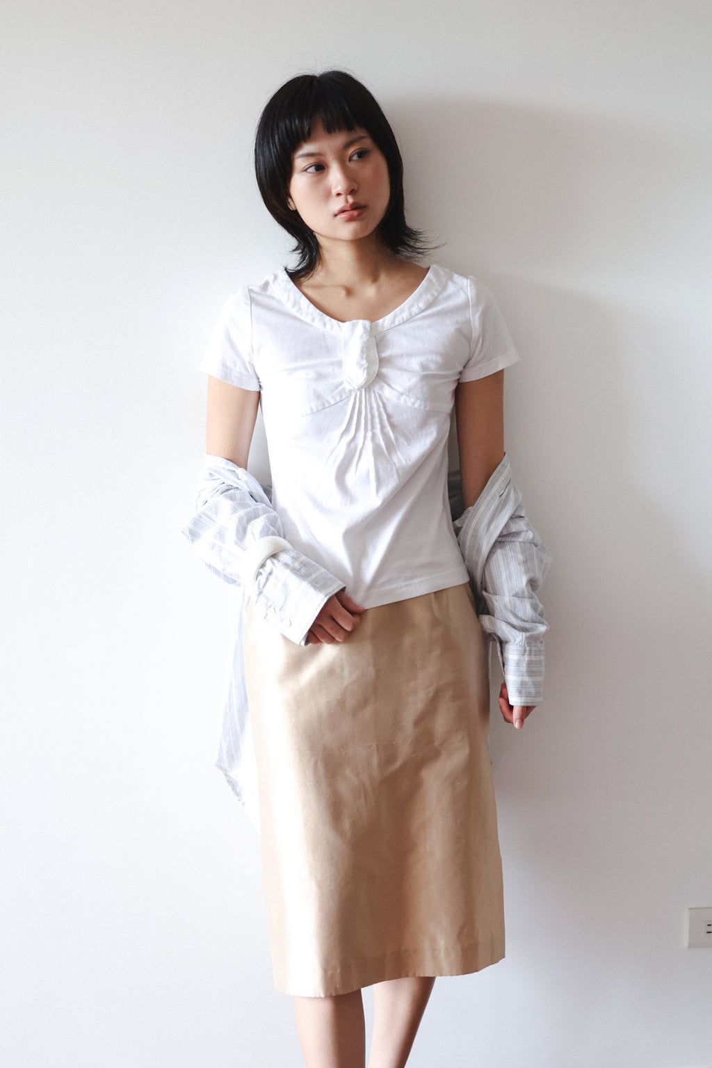 Alexander McQueen Golden Beige Silk A-Line Skirt